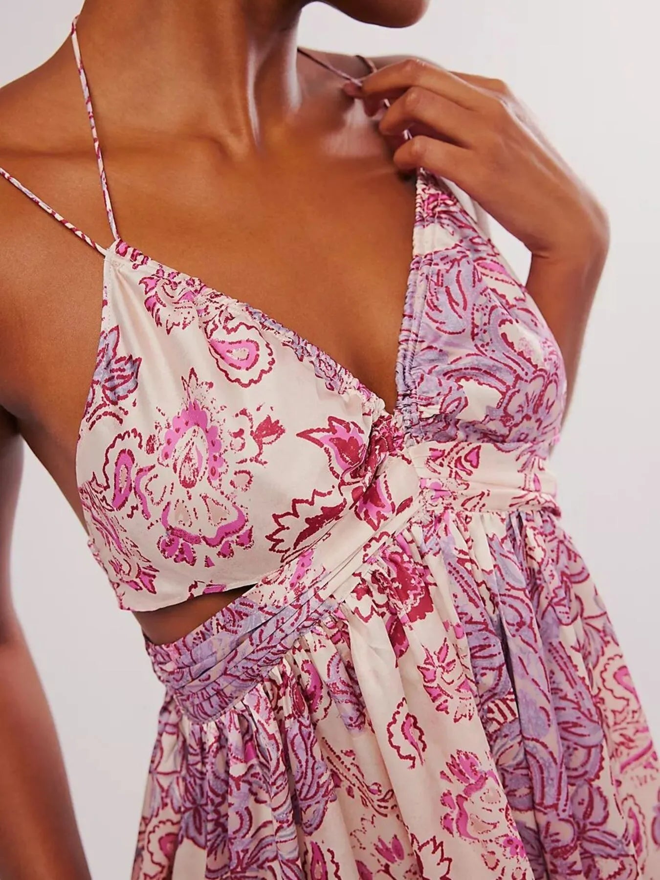 Floral Print Halter Neck Split Maxi Dress - Backless & Smocked.