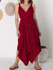 Plus Size Leopard Print V-Neck Wide Leg Jumpsuit with Tie.