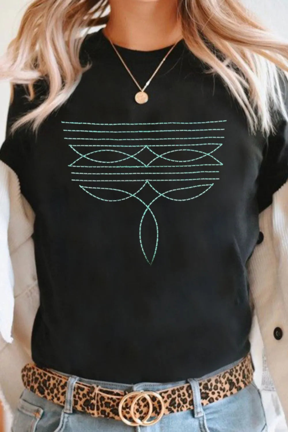 Embroidered Round Neck Short Sleeve T-Shirt