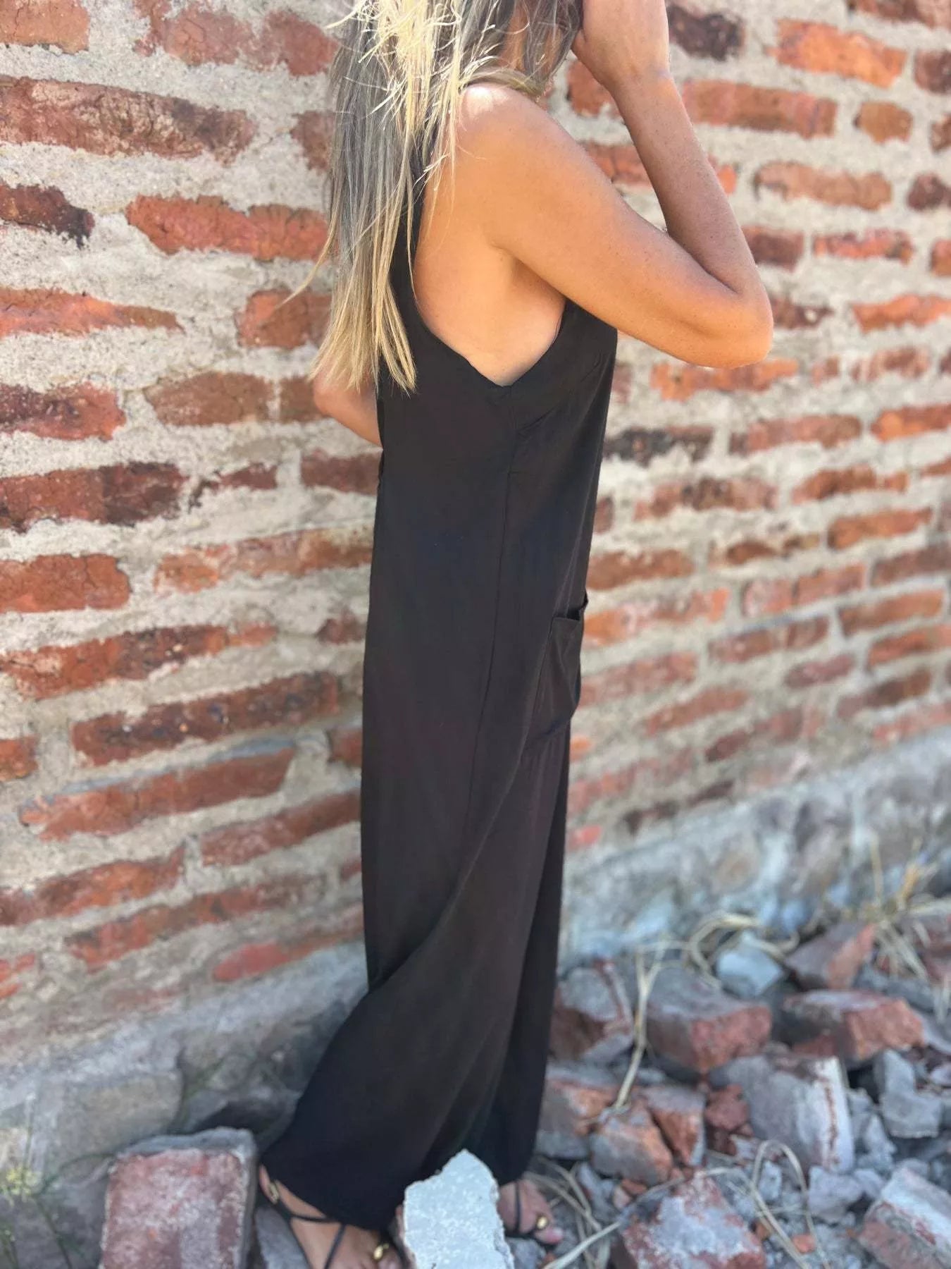 Plus Size Button-Front Wide Leg Jumpsuit with Pockets.