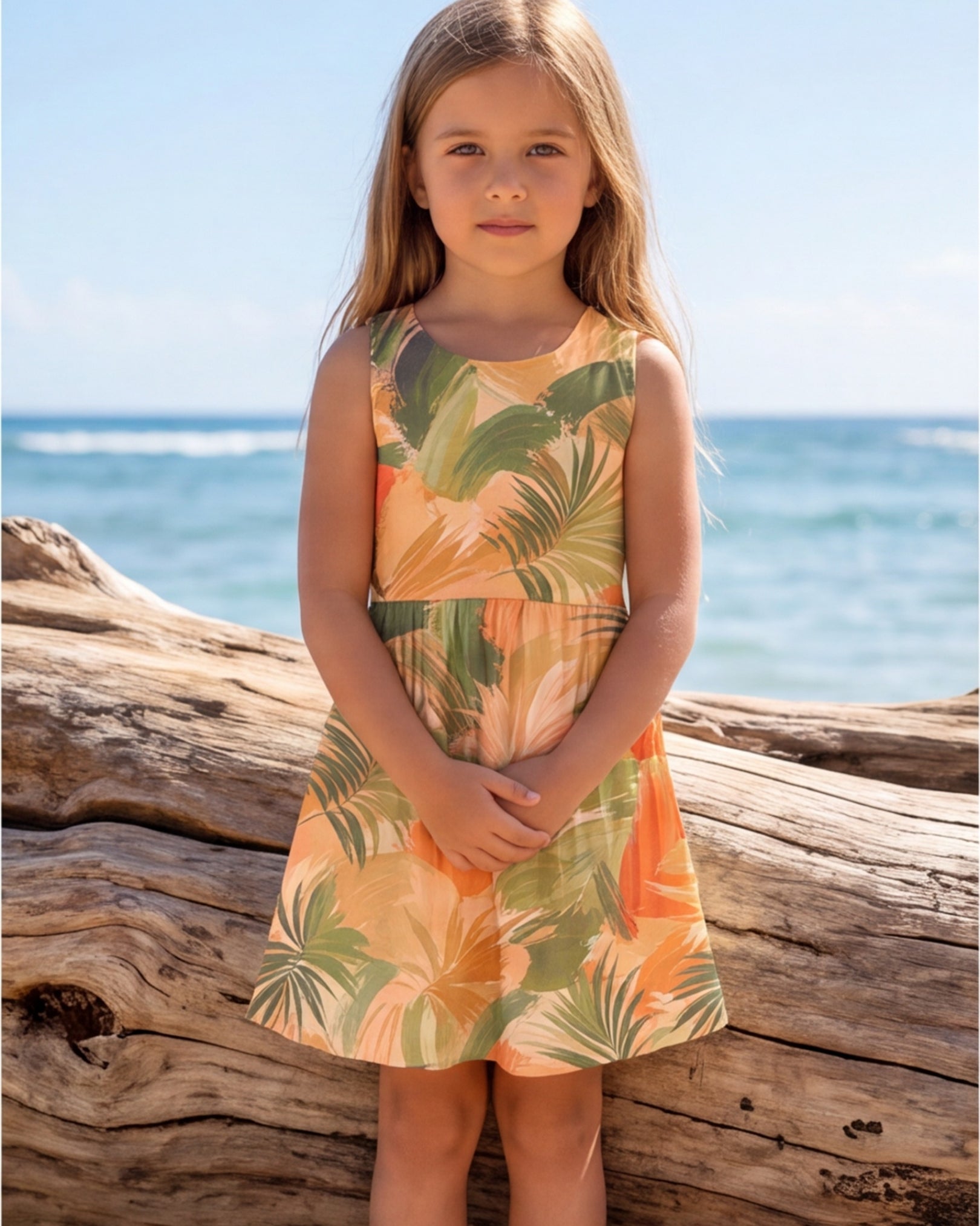 Girls Sun Dress - Peachy Palms