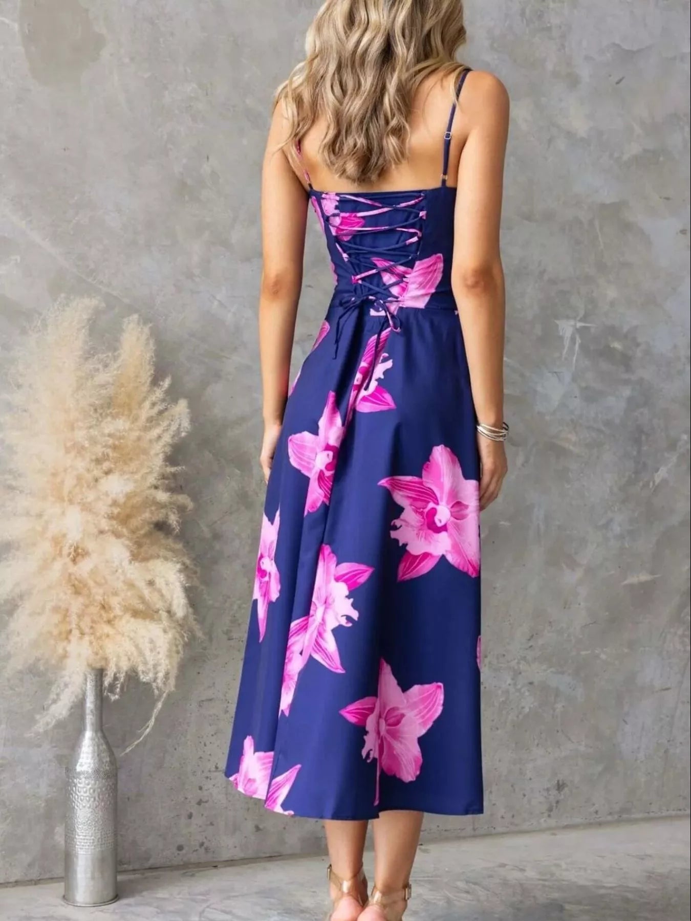 Floral Print One-Shoulder Maxi Dress - Asymmetrical.