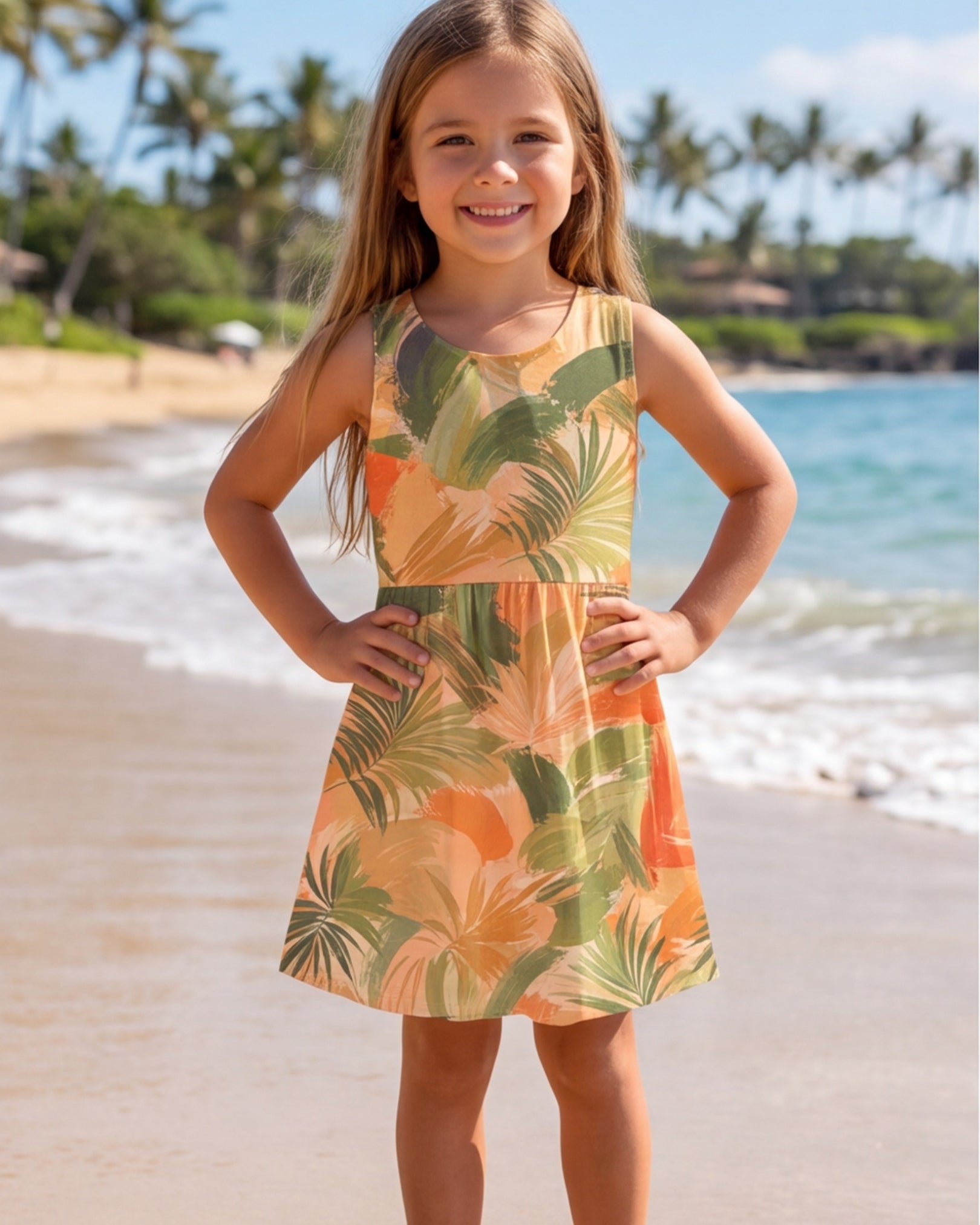 Girls Sun Dress - Peachy Palms