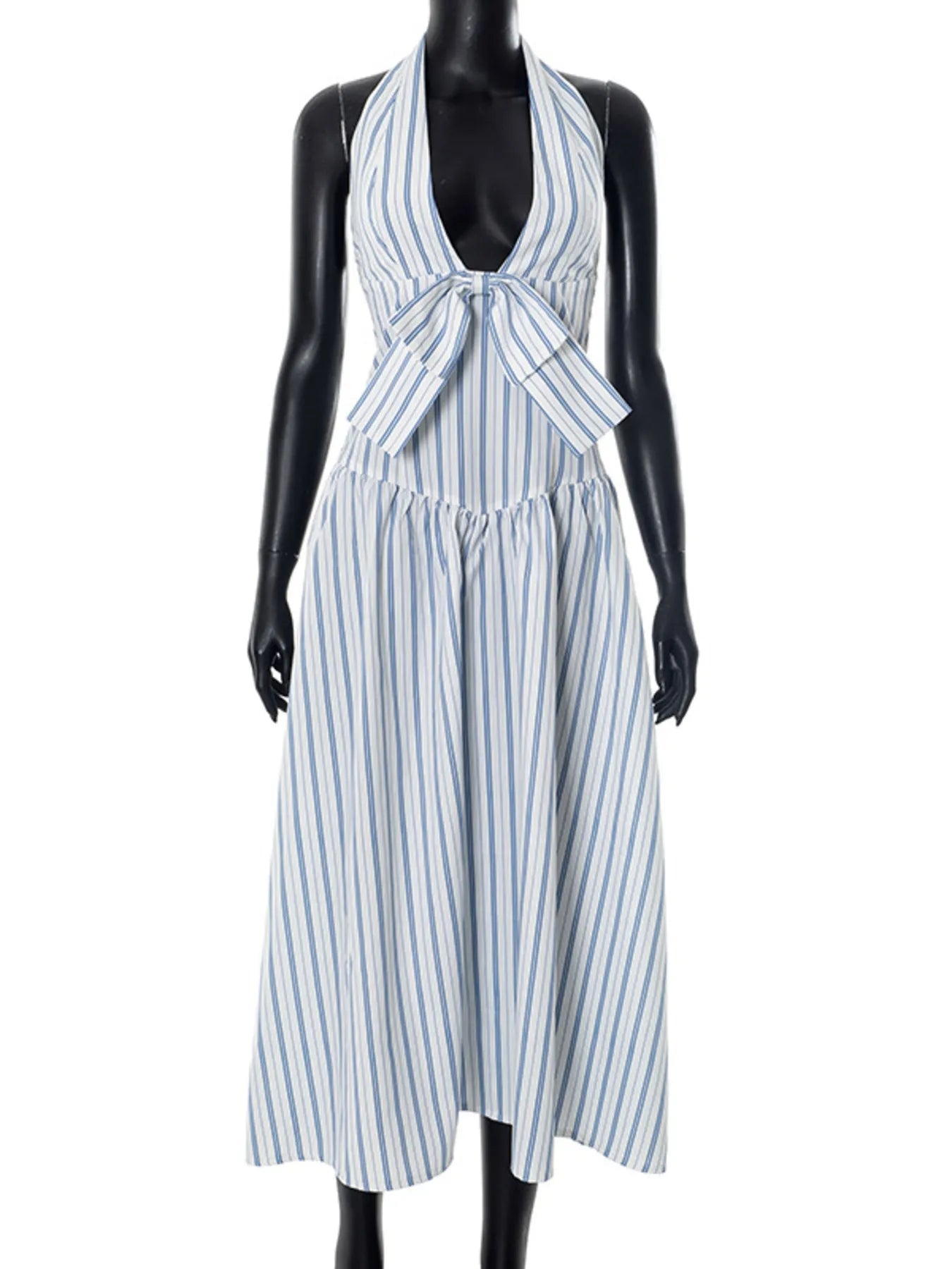 Striped Oversized Half Button Shirt Dress with Pockets.