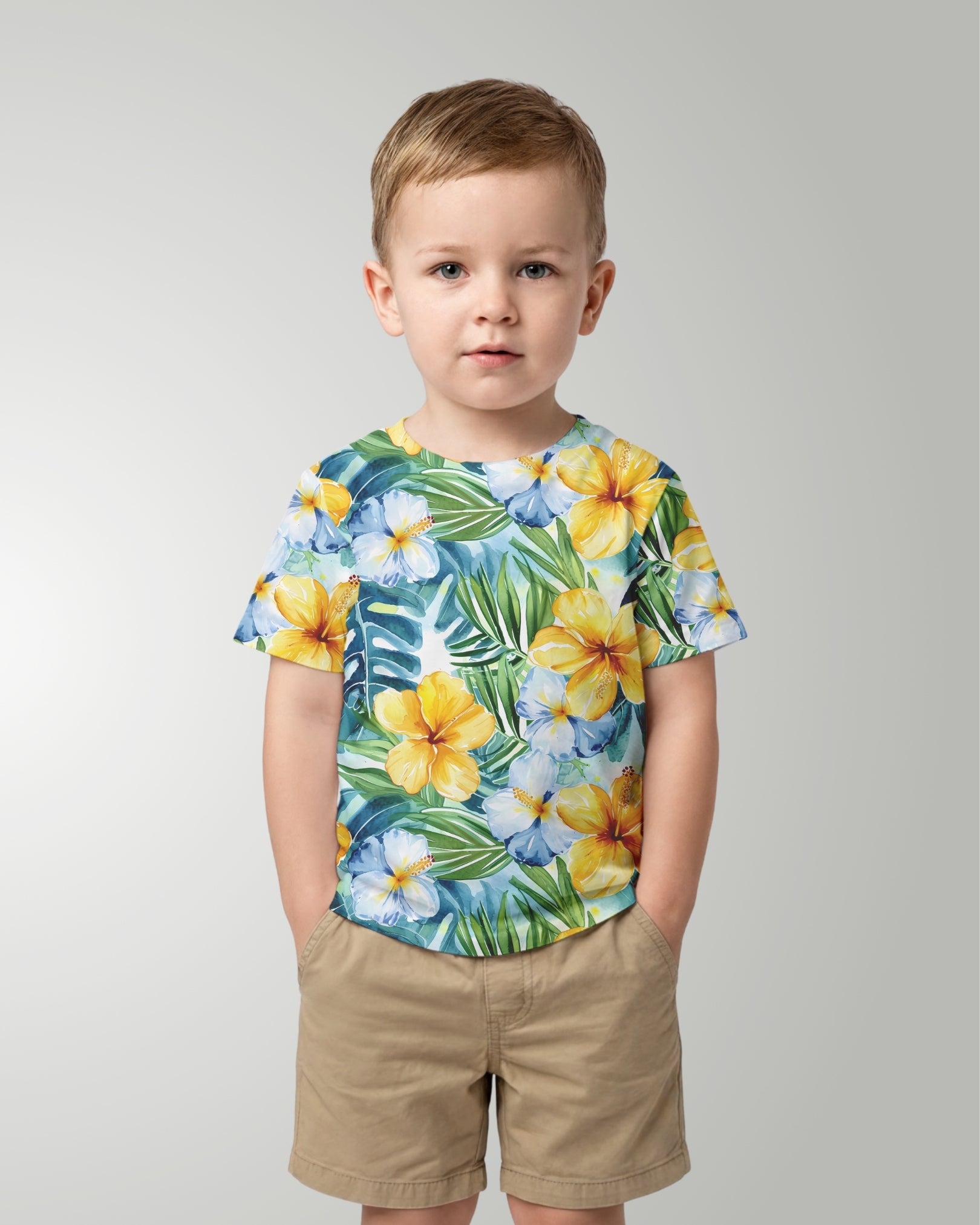 Childs Hawaiian Tee - Yellow Hibiscus