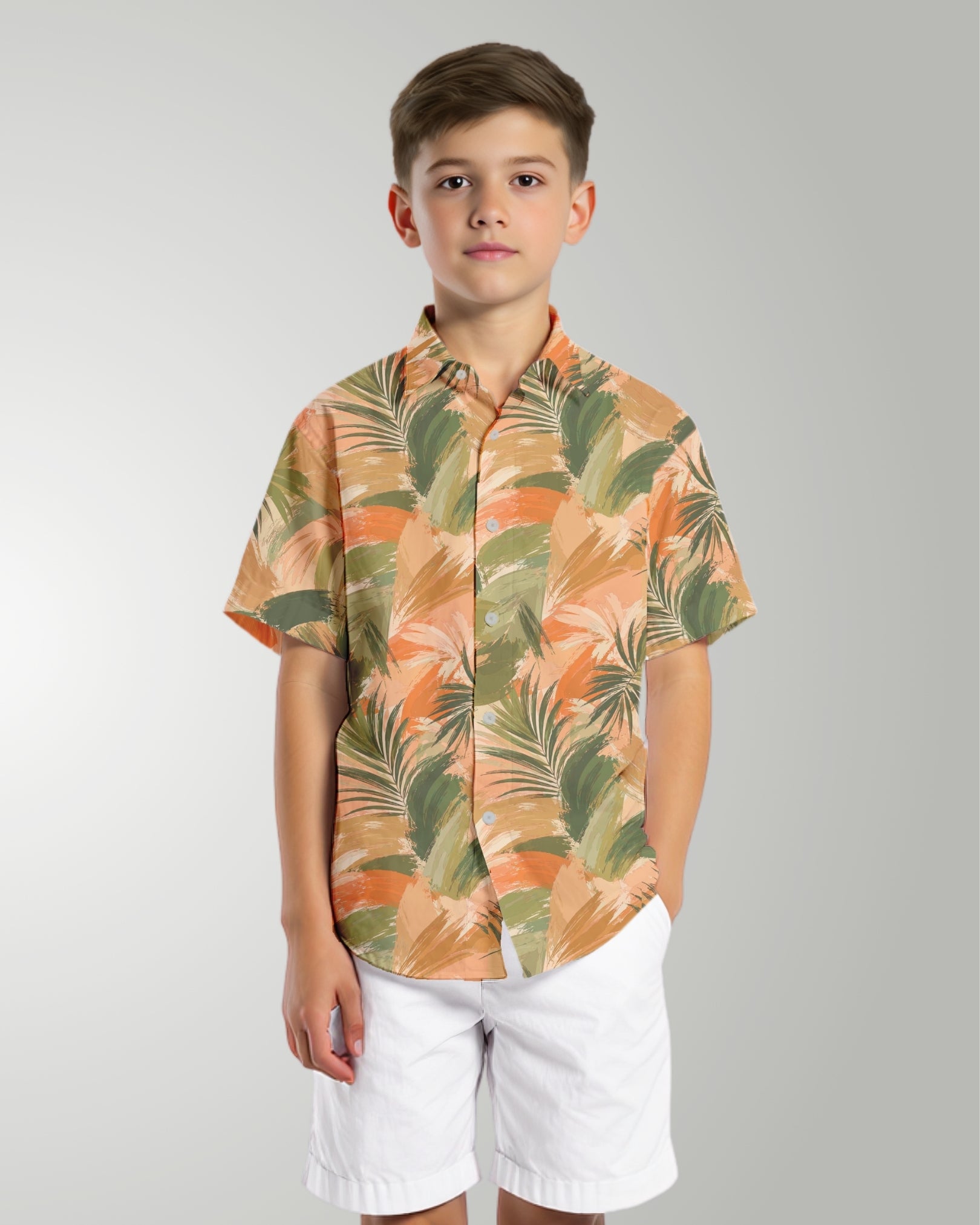 Youth Hawaiian Shirt - Peachy Palms