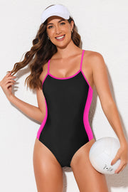 Contrast Spaghetti Strap One-Piece Swimsuit with Removable Padding.