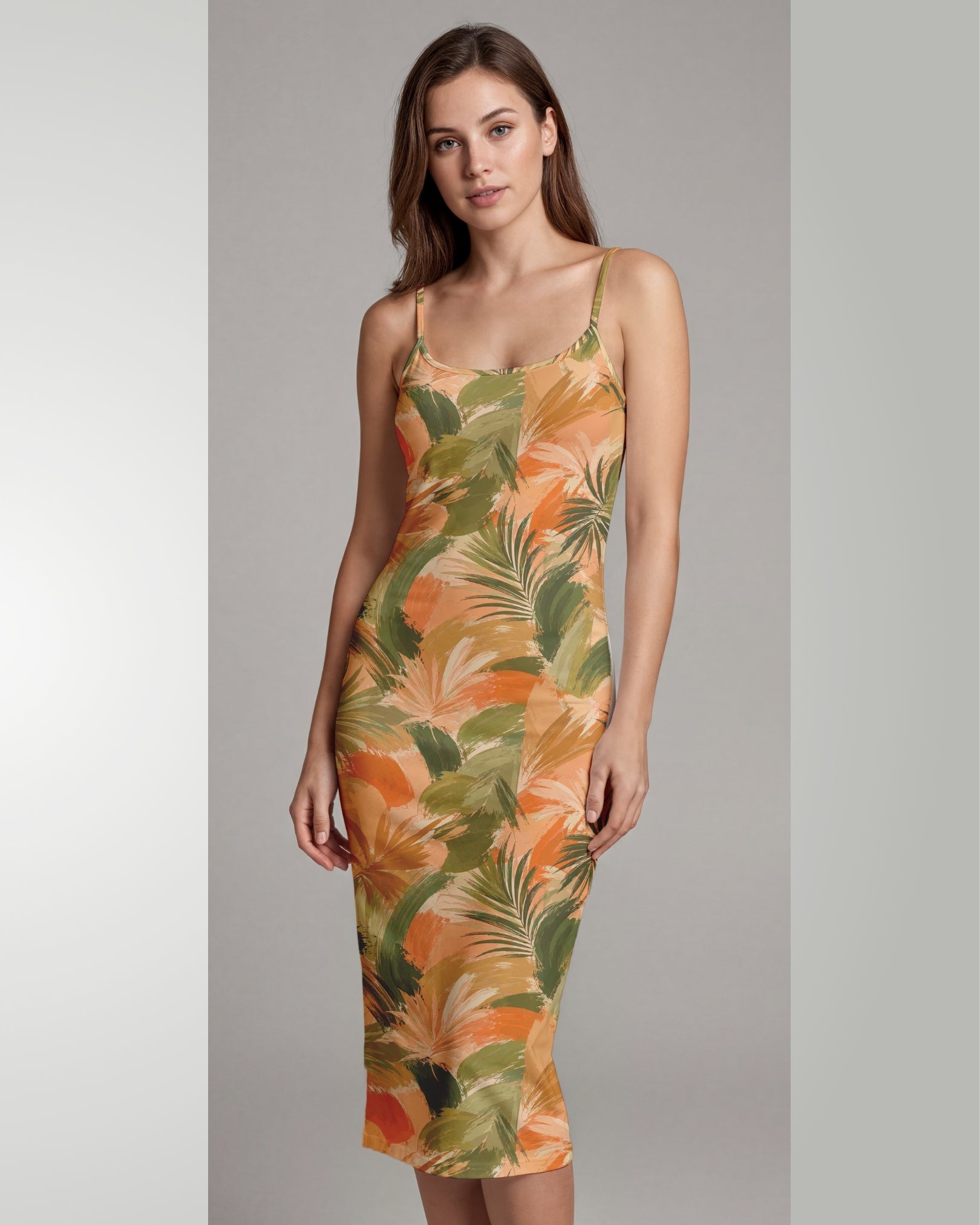 Womens Bodycon Midi Dress - Peachy Palms
