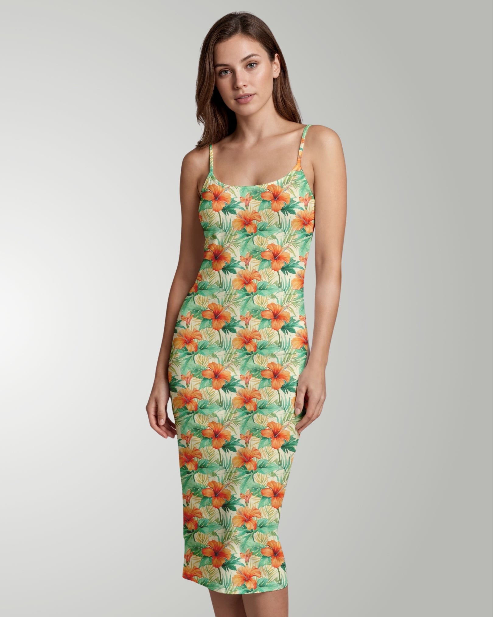 Womens Bodycon Midi Dress - Sunrise Lagoon