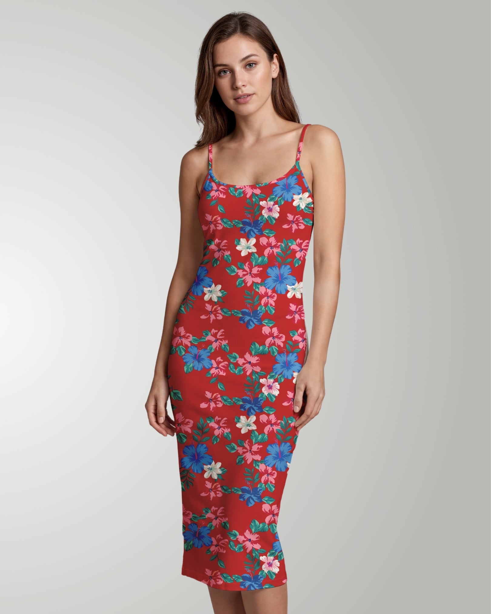 Womens Bodycon Midi Dress - Island Florals