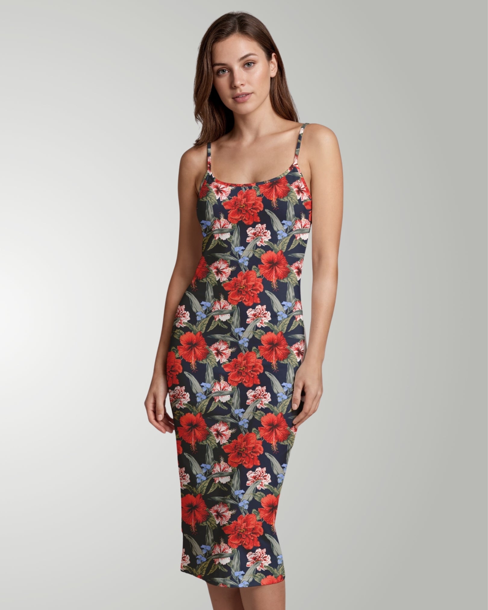 Womens Bodycon Midi Dress - Luau Serenade