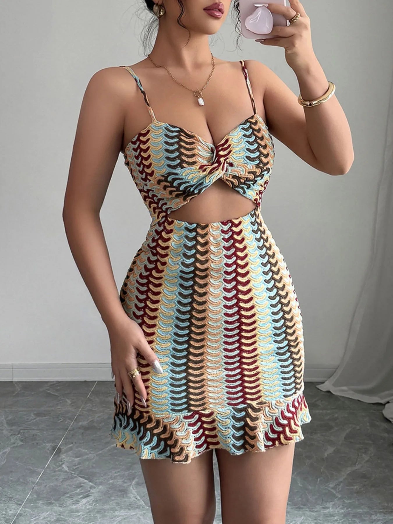 Cutout Ruffled Hem Cami Dress - Twisted Detail.