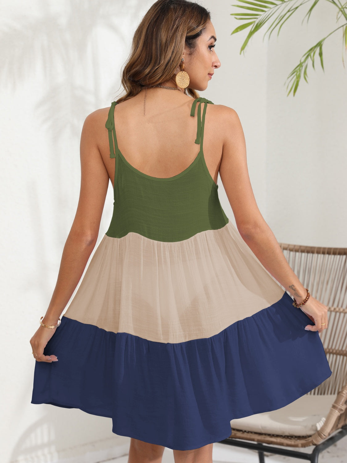 Color Block Spaghetti Strap Cover-Up Dress.