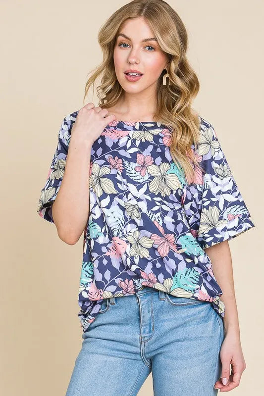 Floral Round Neck Short Sleeve T-Shirt