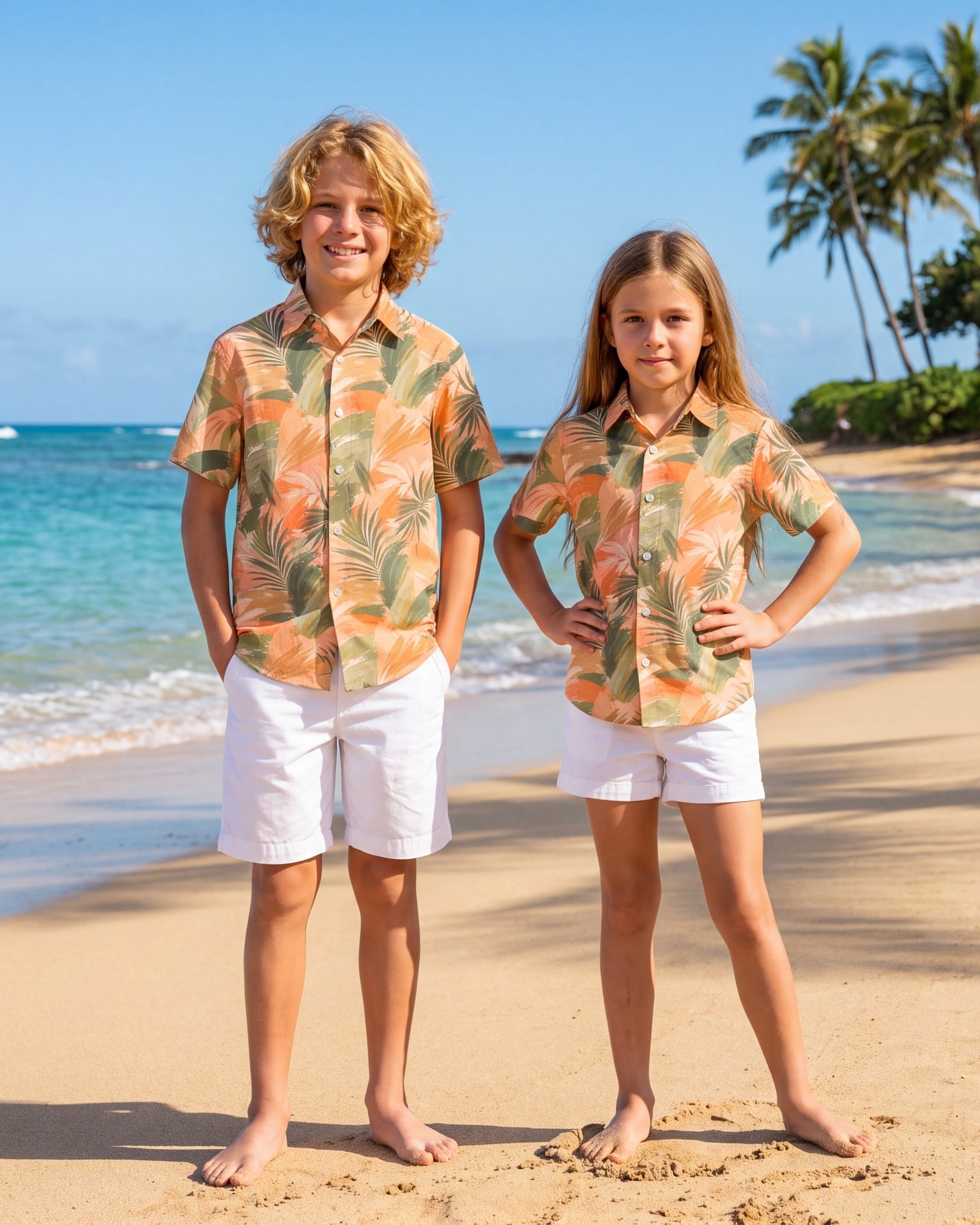 Youth Hawaiian Shirt - Peachy Palms