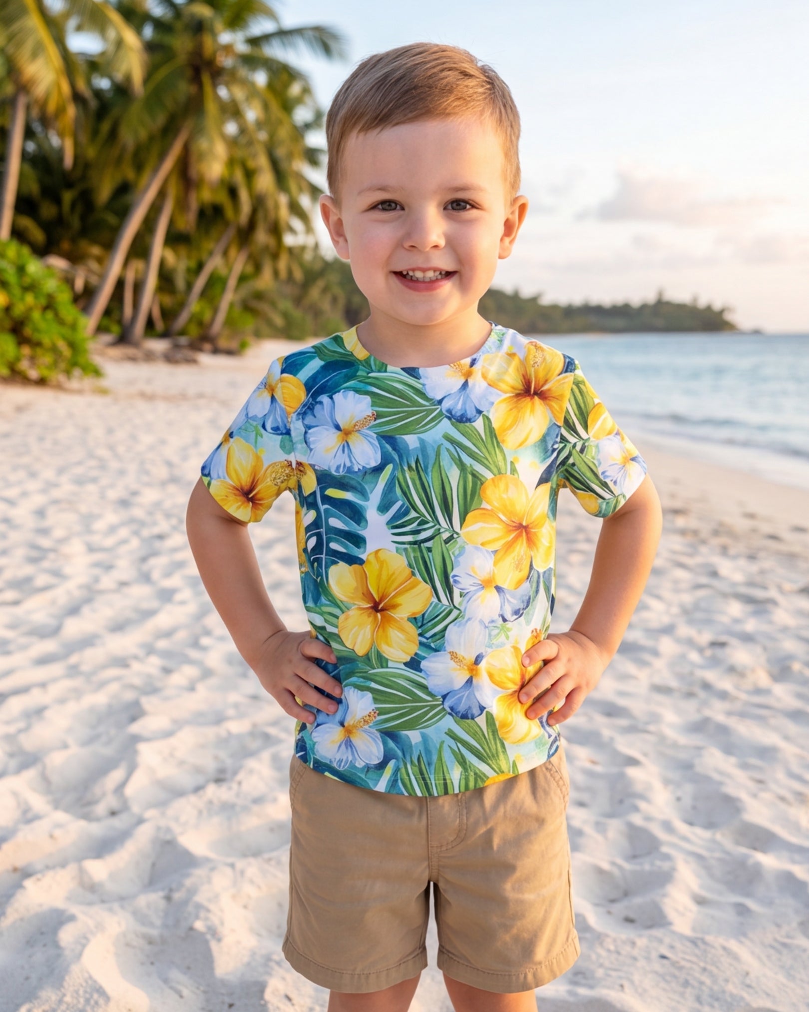 Childs Hawaiian Tee - Yellow Hibiscus