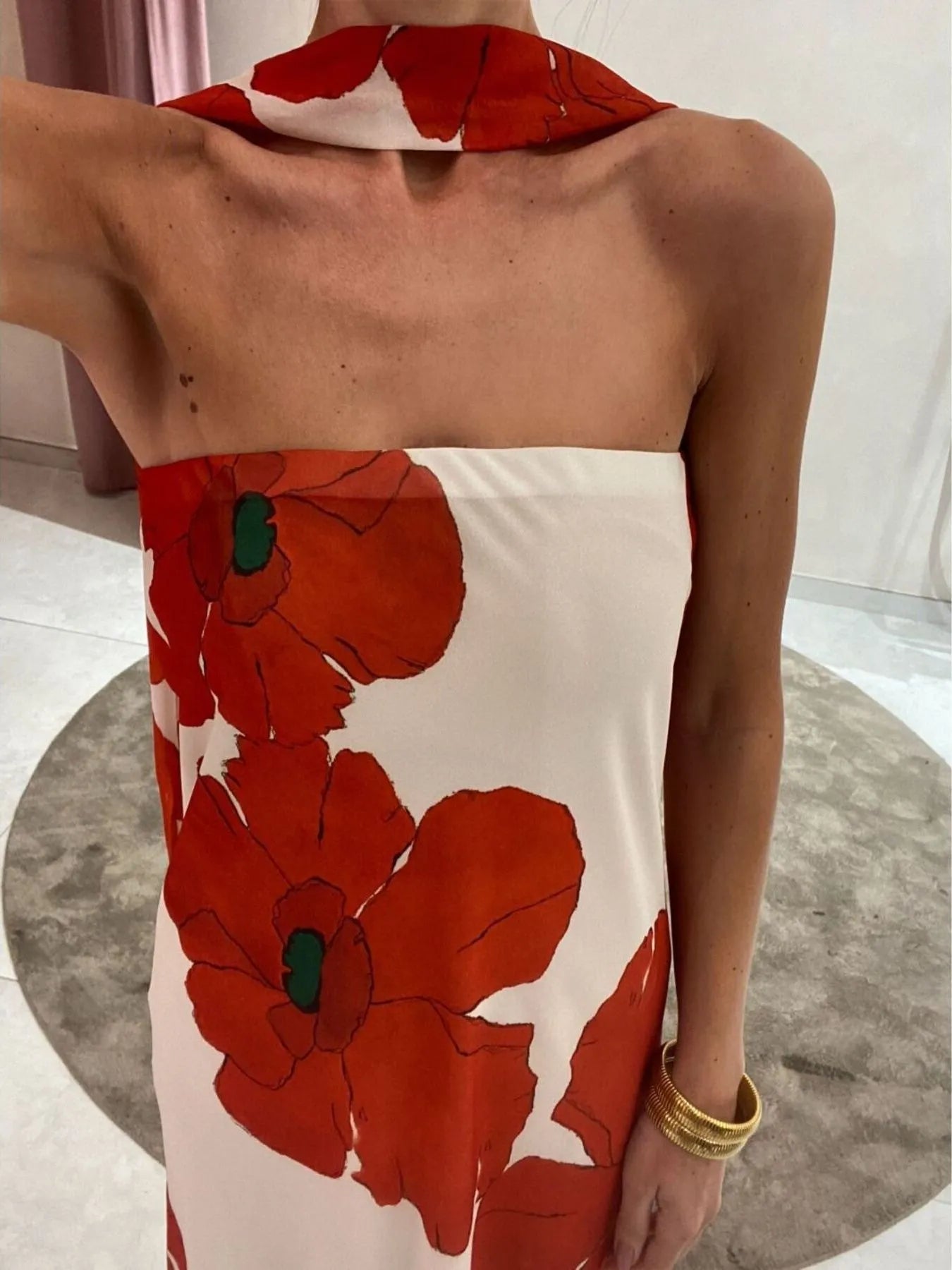 Printed V-Neck Cami Dress - Backless & Cutout.