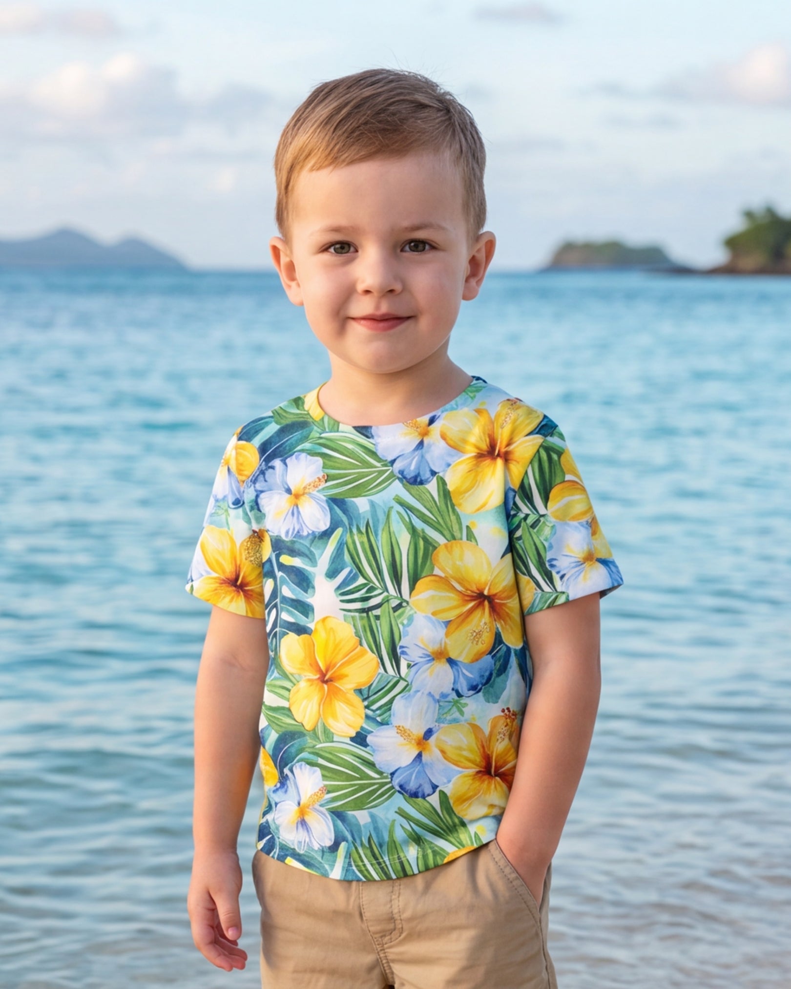 Childs Hawaiian Tee - Yellow Hibiscus