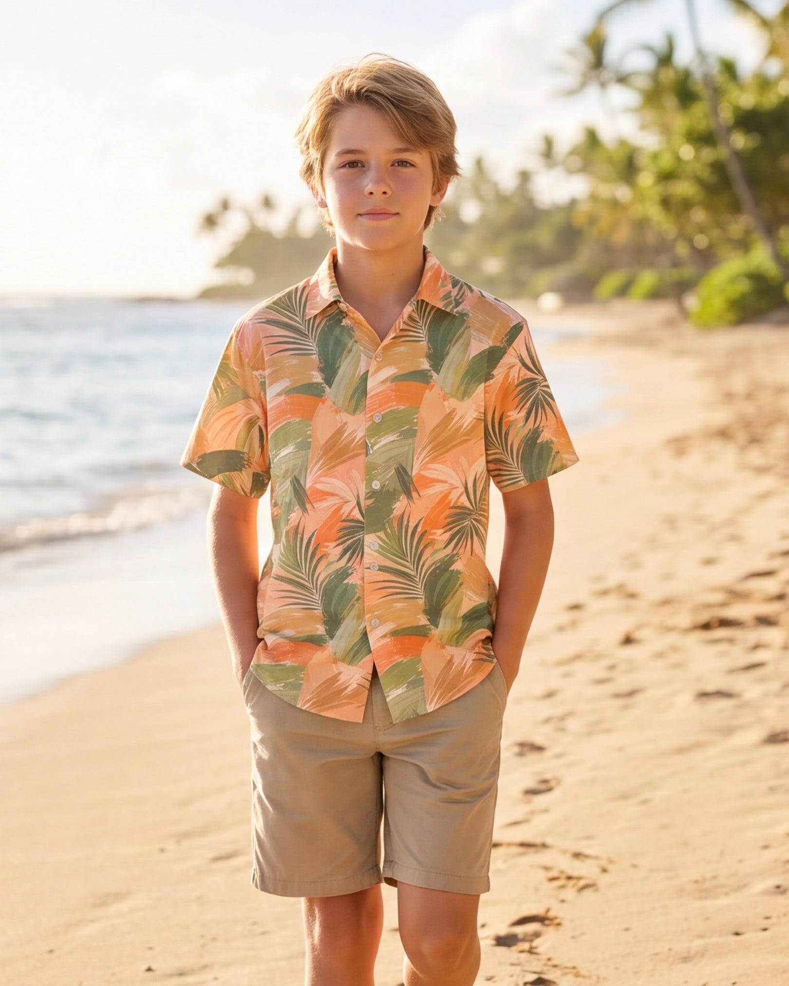 Youth Hawaiian Shirt - Peachy Palms