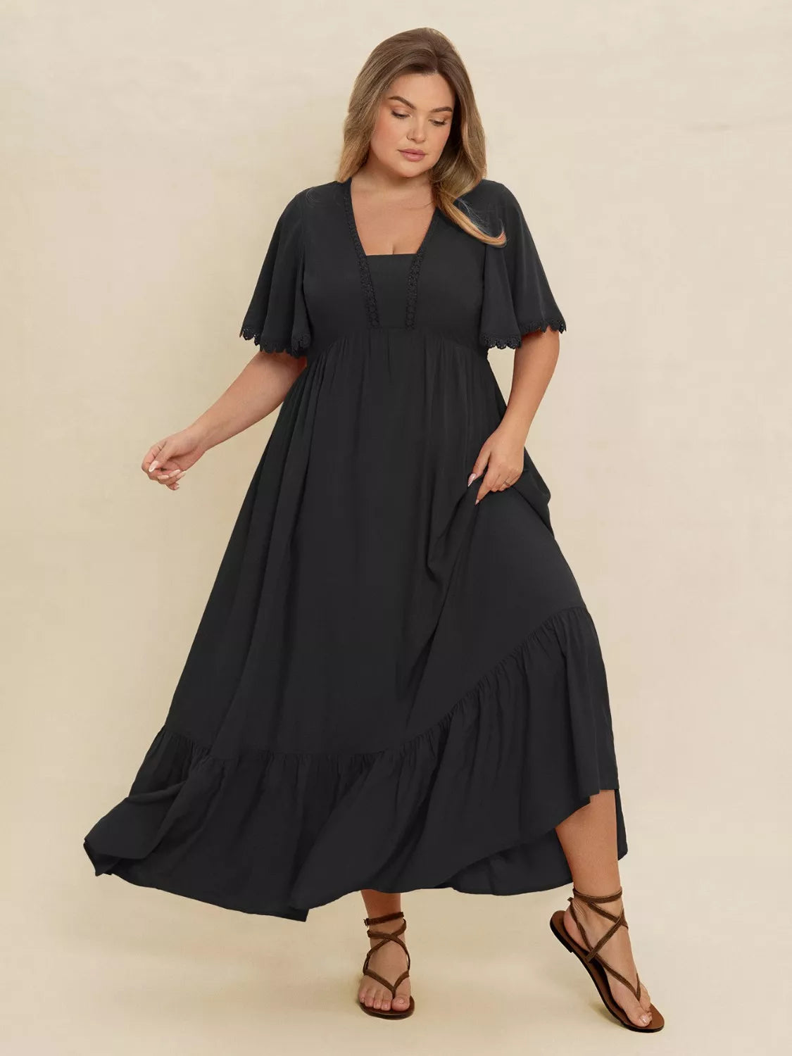 Plus Size Button Up Printed Short Sleeve Maxi Dress with Slit.
