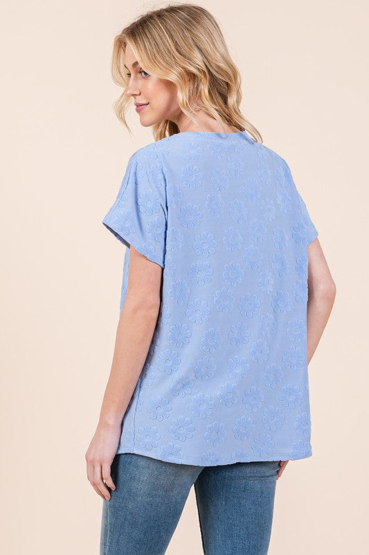 Textured Floral Pattern Short Sleeve T-Shirt
