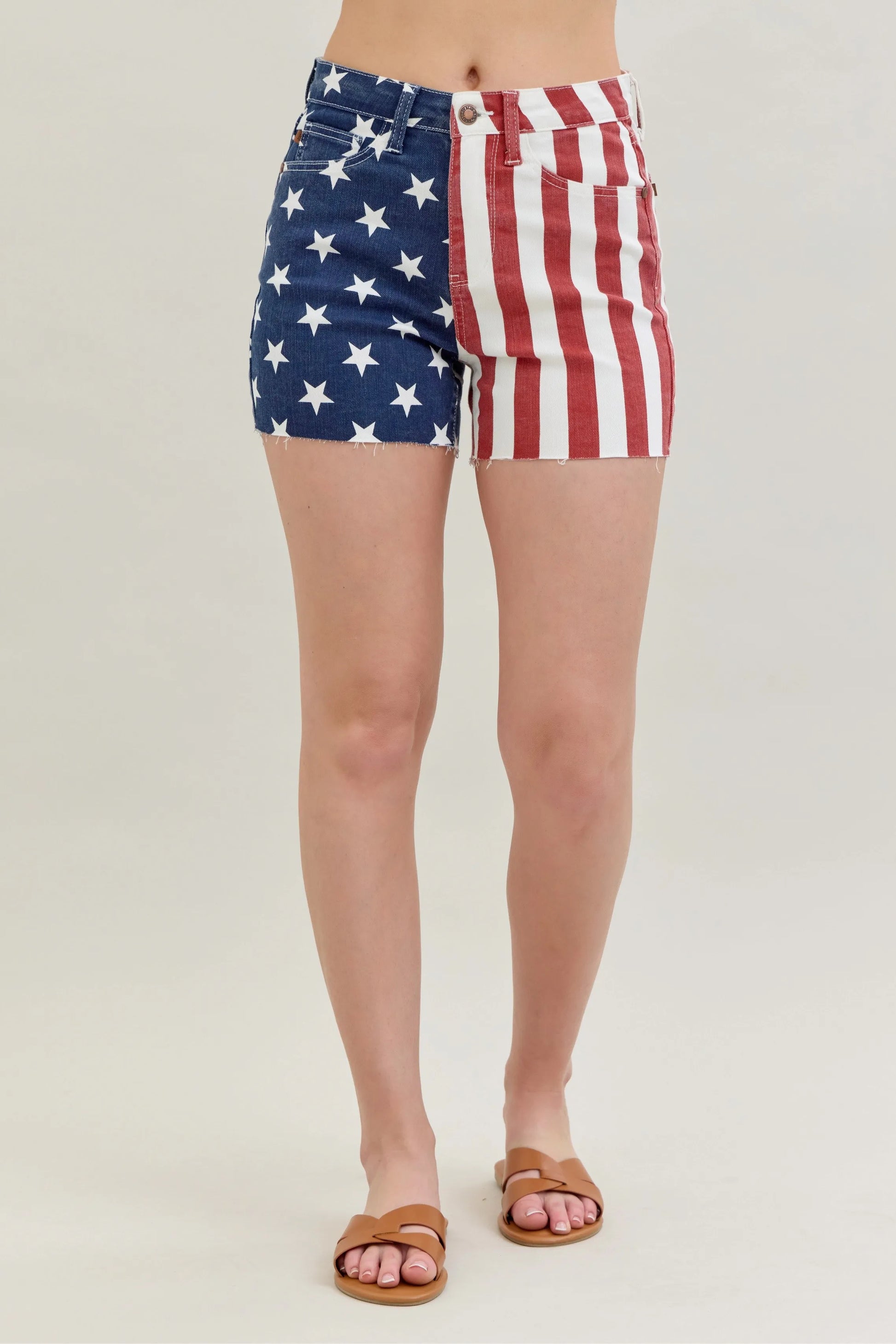 High Waist Americana Flag Fray Hem Shorts Plus Size
