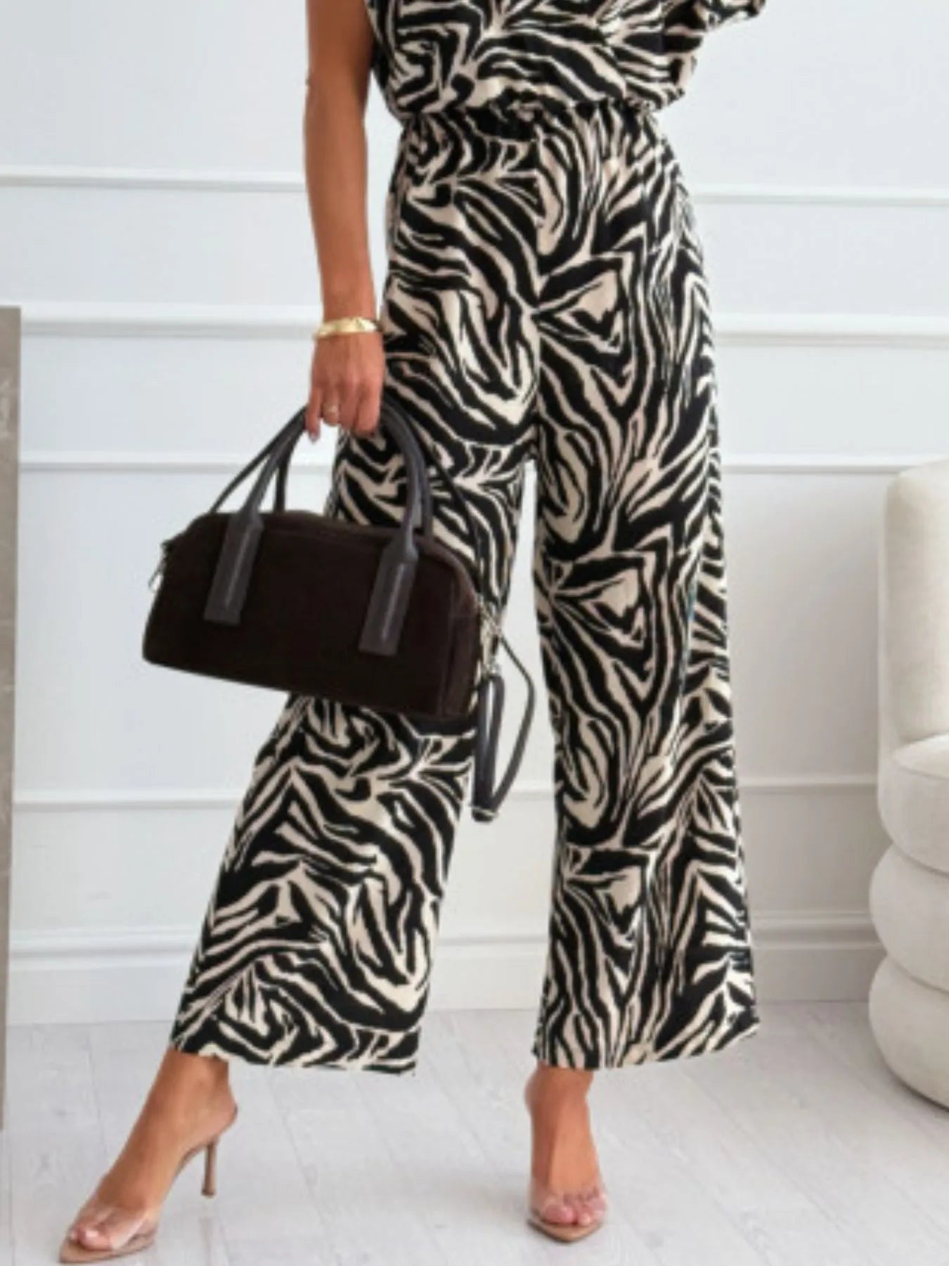 Animal Print Wide Leg Jumpsuit with Pockets.