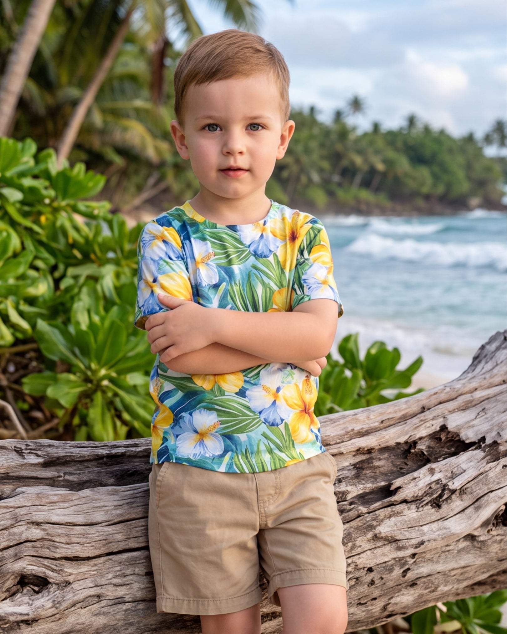 Childs Hawaiian Tee - Yellow Hibiscus