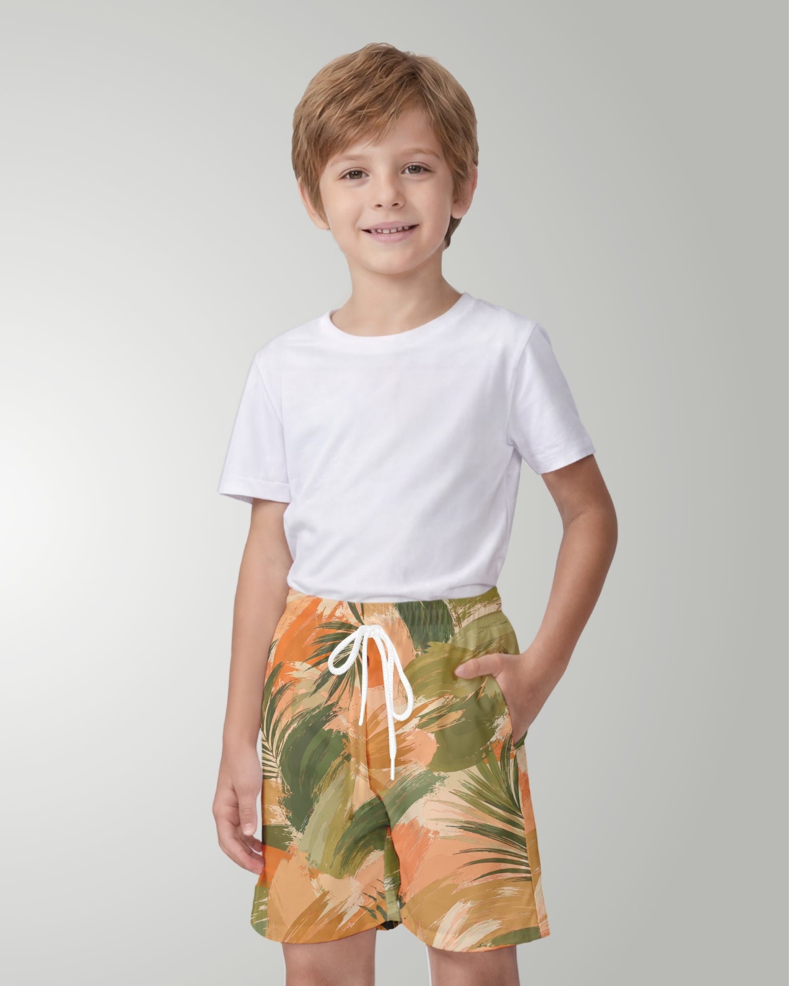 Youth Beach Shorts - Peachy Palms