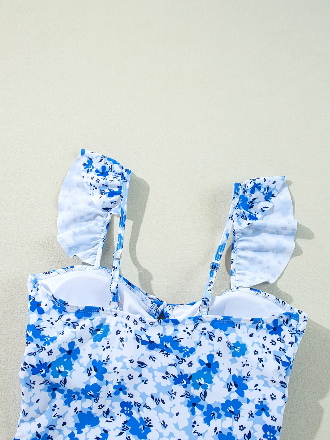 Floral Ruffled Strap Lace-up Hollow Out One Piece Swimsuit.