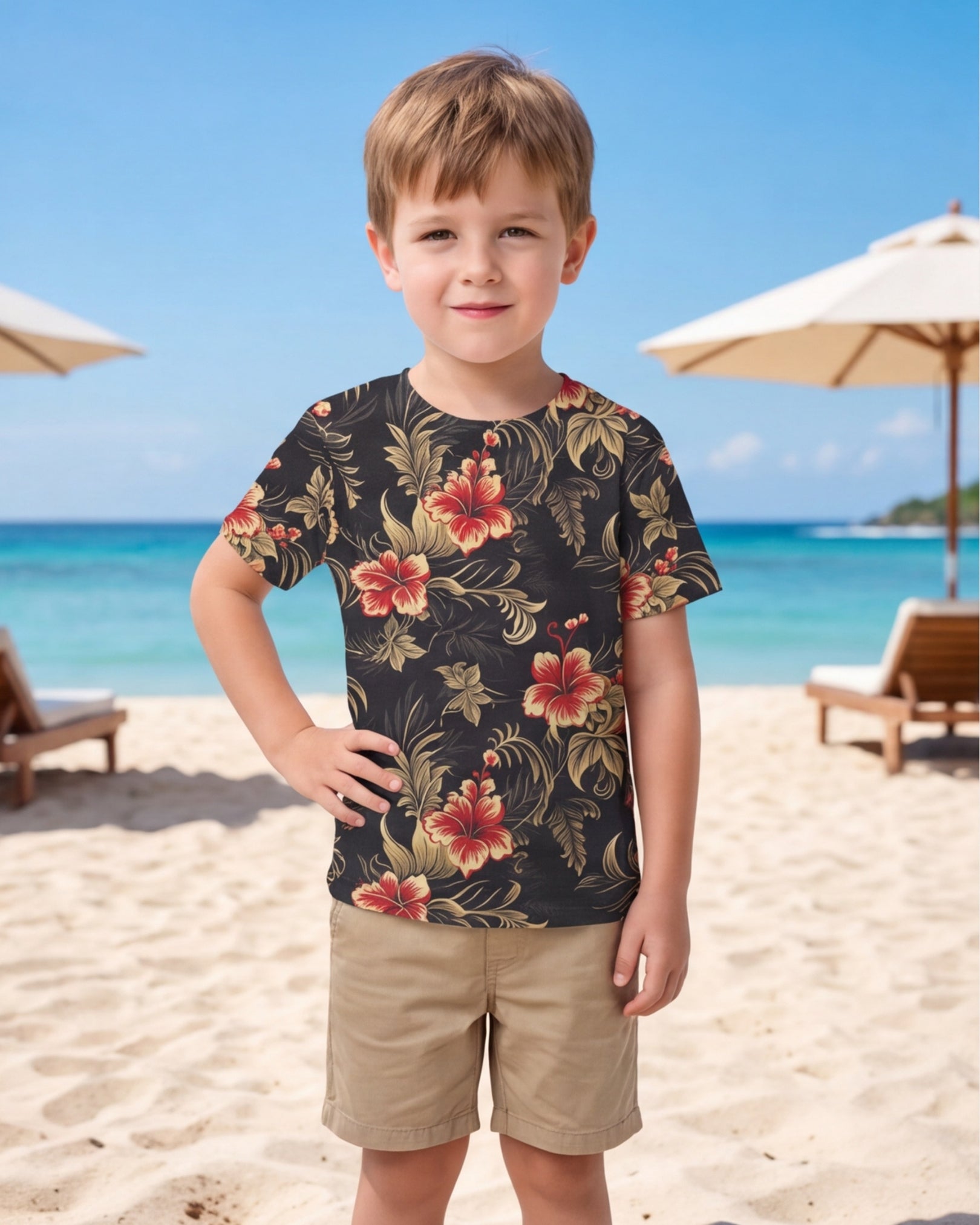 Childs Hawaiian Tee - Midnight Hibiscus