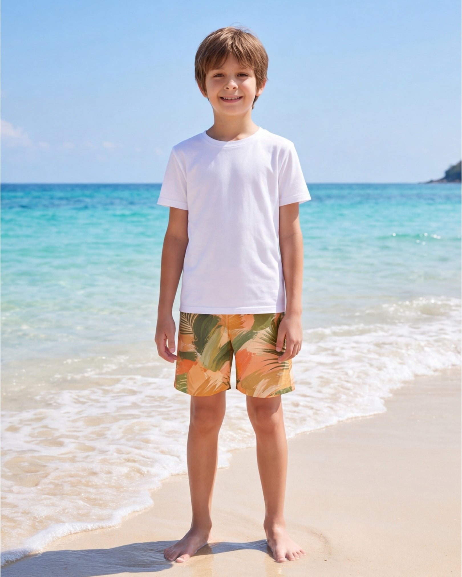 Youth Beach Shorts - Peachy Palms