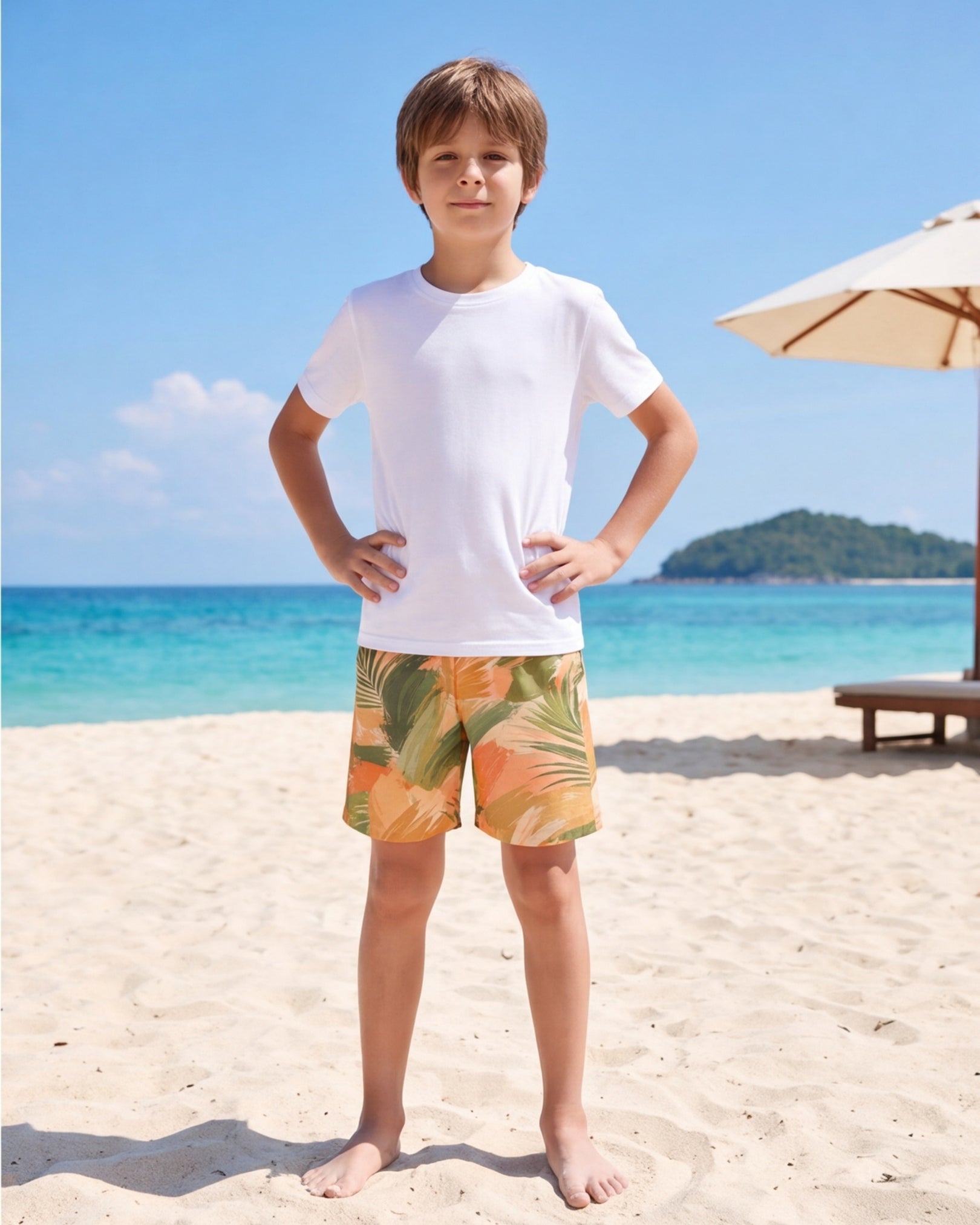 Youth Beach Shorts - Peachy Palms