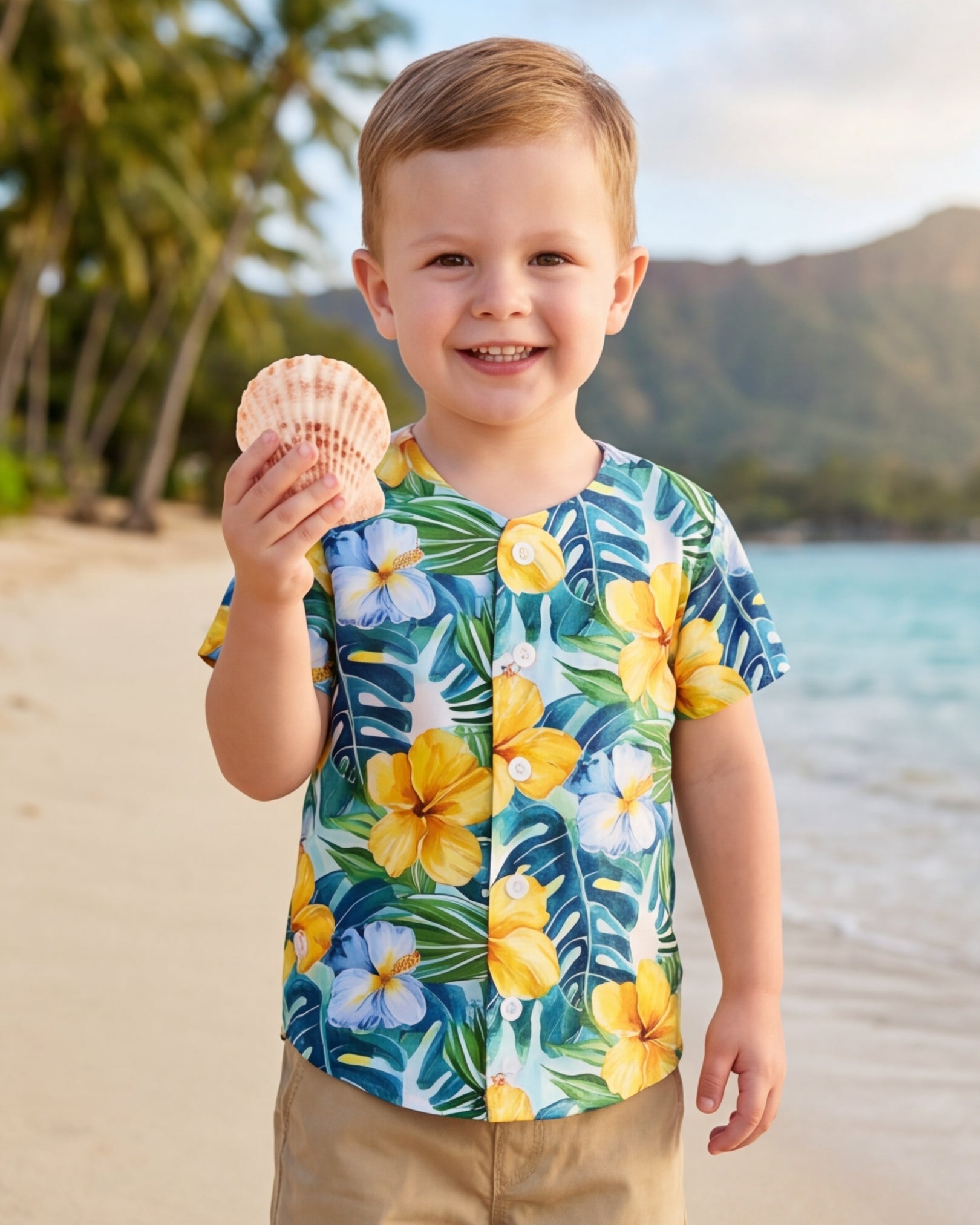 Childs Button Jersey - Yellow Hibiscus
