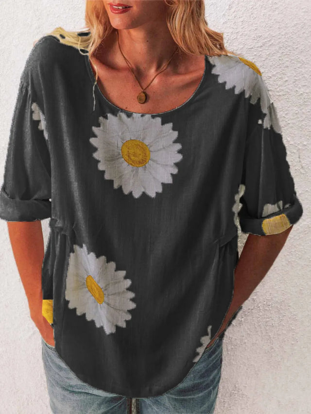 Flower Round Neck Half Sleeve T-Shirt Plus Size