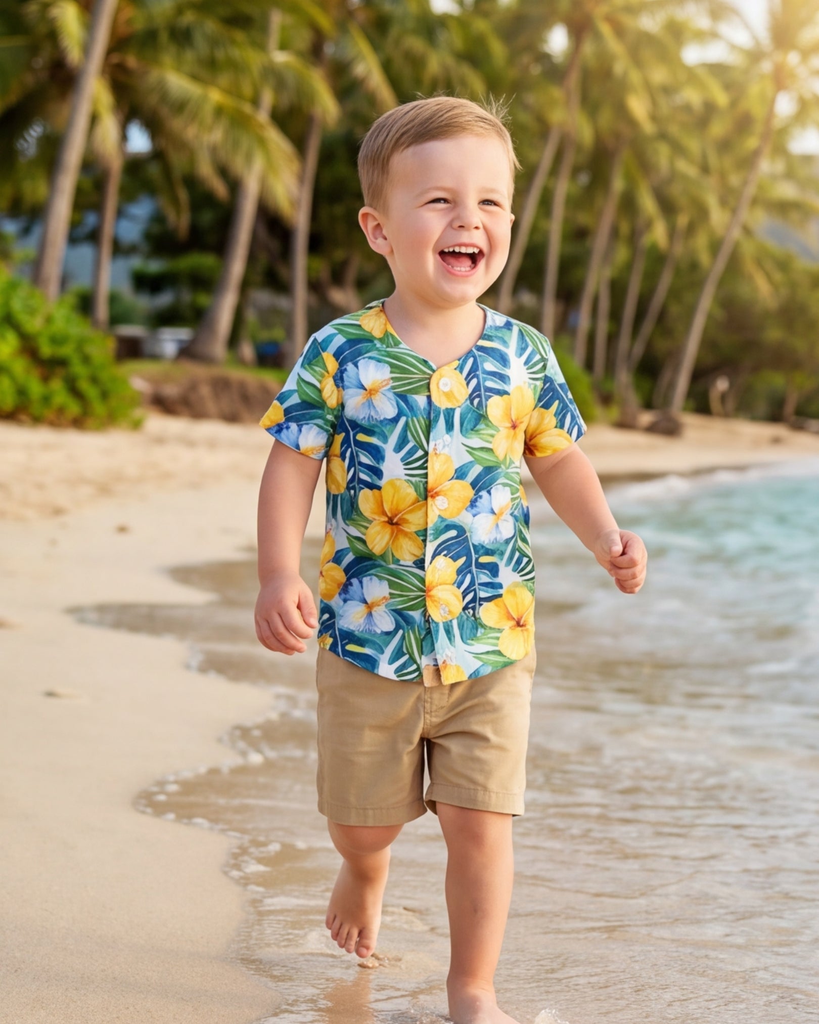 Childs Button Jersey - Yellow Hibiscus