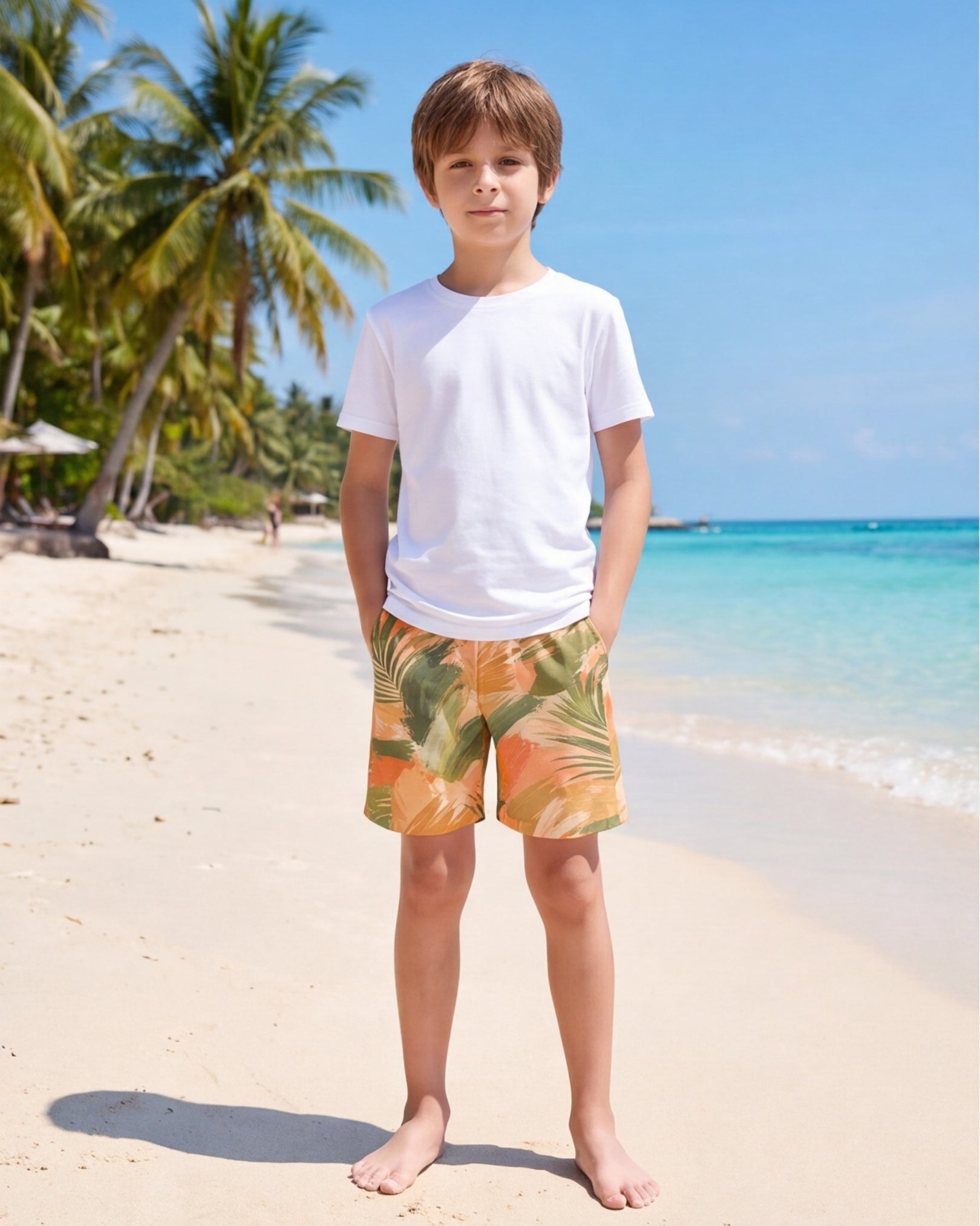 Youth Beach Shorts - Peachy Palms