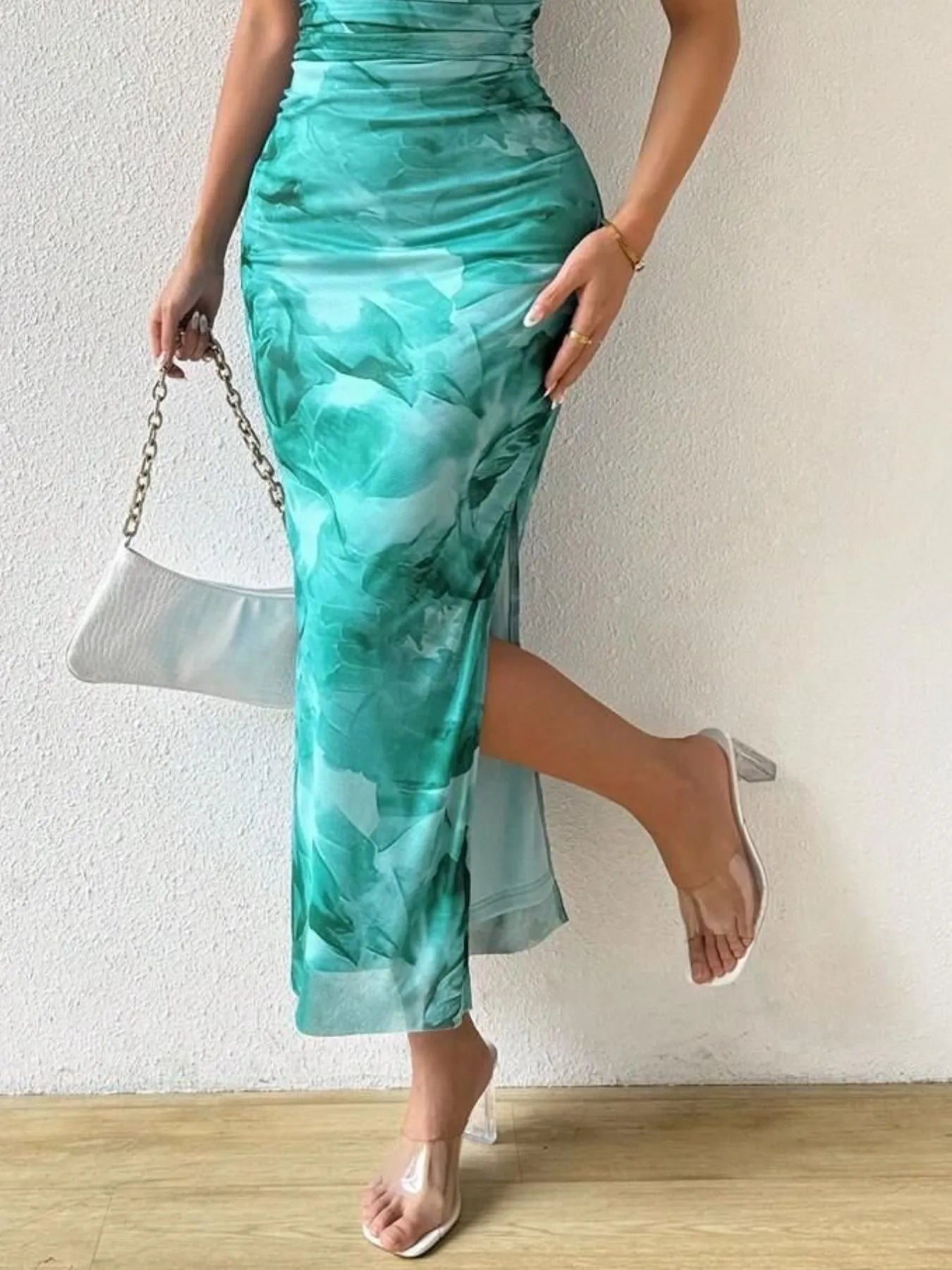 Umgee Printed Smocked Midi Dress with Ruffle Details - Tiered & Lined.