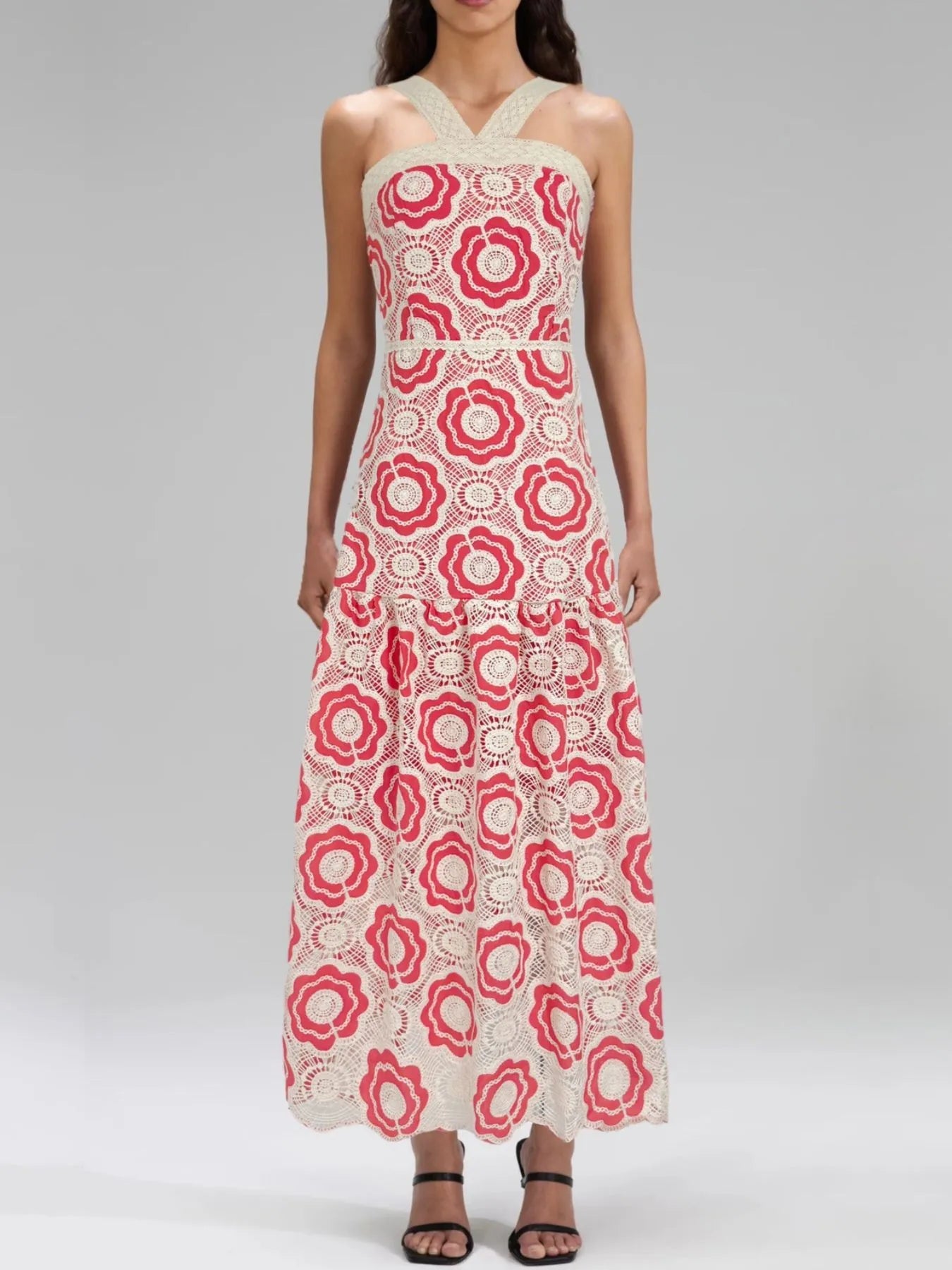 Plus Size Lace Up Halter Neck Denim Dress - Backless.