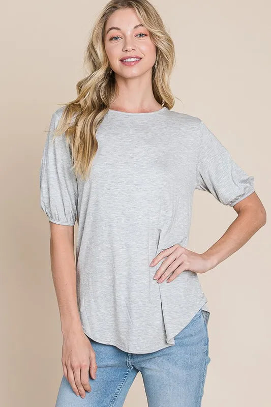 Round Neck Puff Sleeve T-Shirt