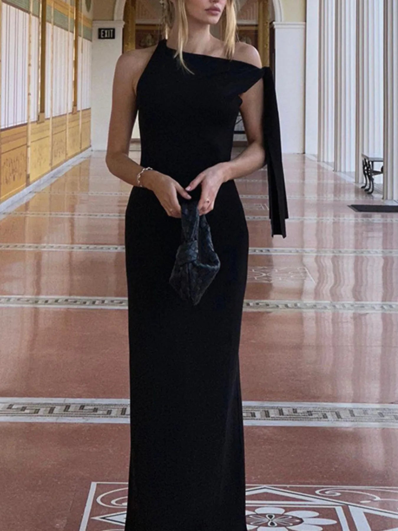 Asymmetrical Tied Sleeveless Maxi Dress.