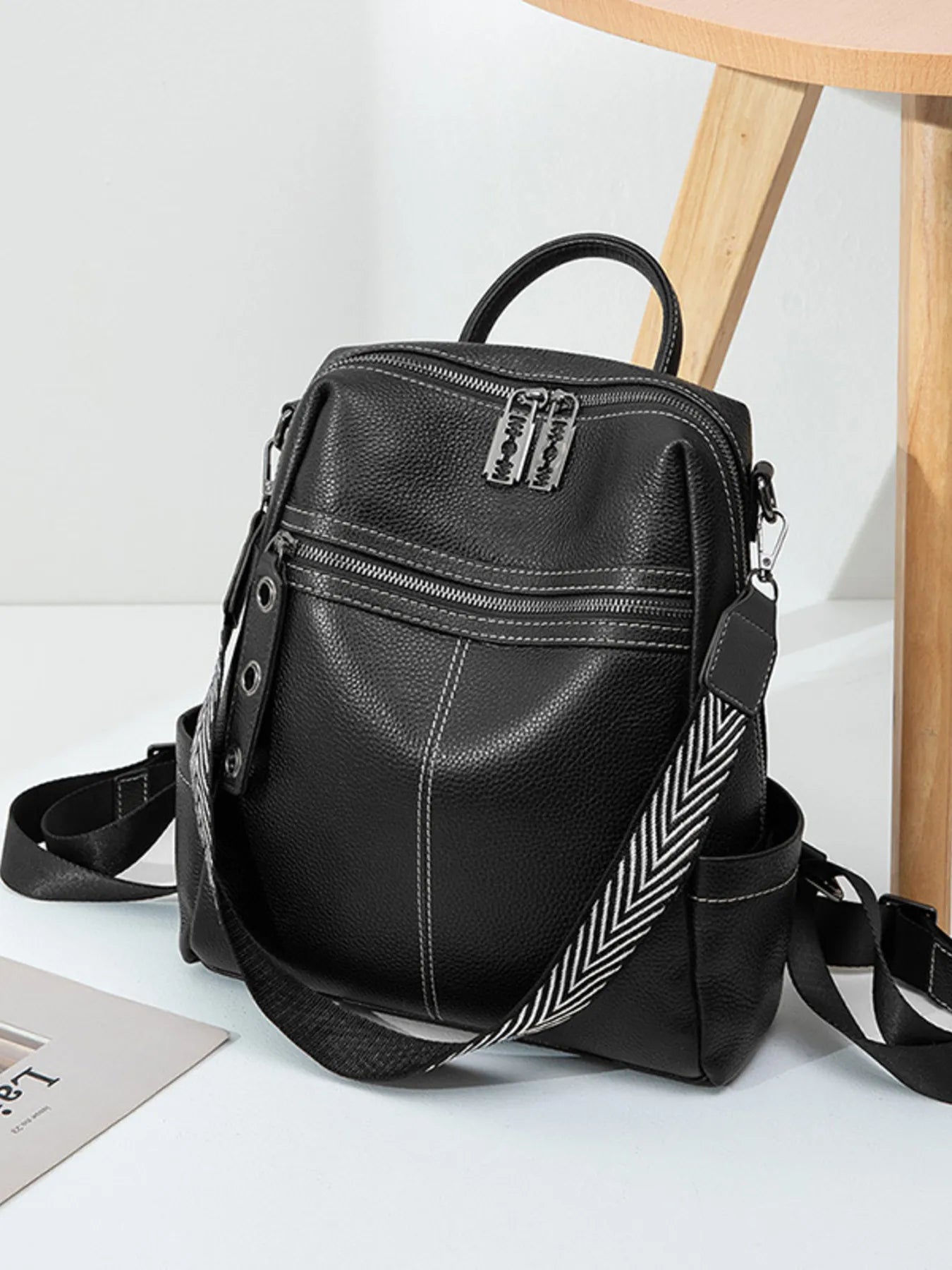 Leather Multi-Compartment Backpack Bag - Medium.