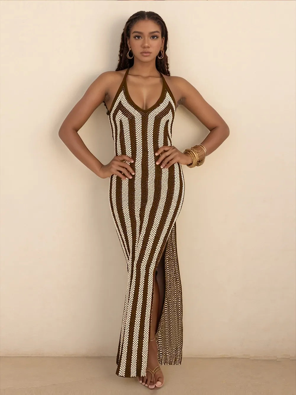 Plus Size Slit Sweetheart Neck Cami Dress - Tied.