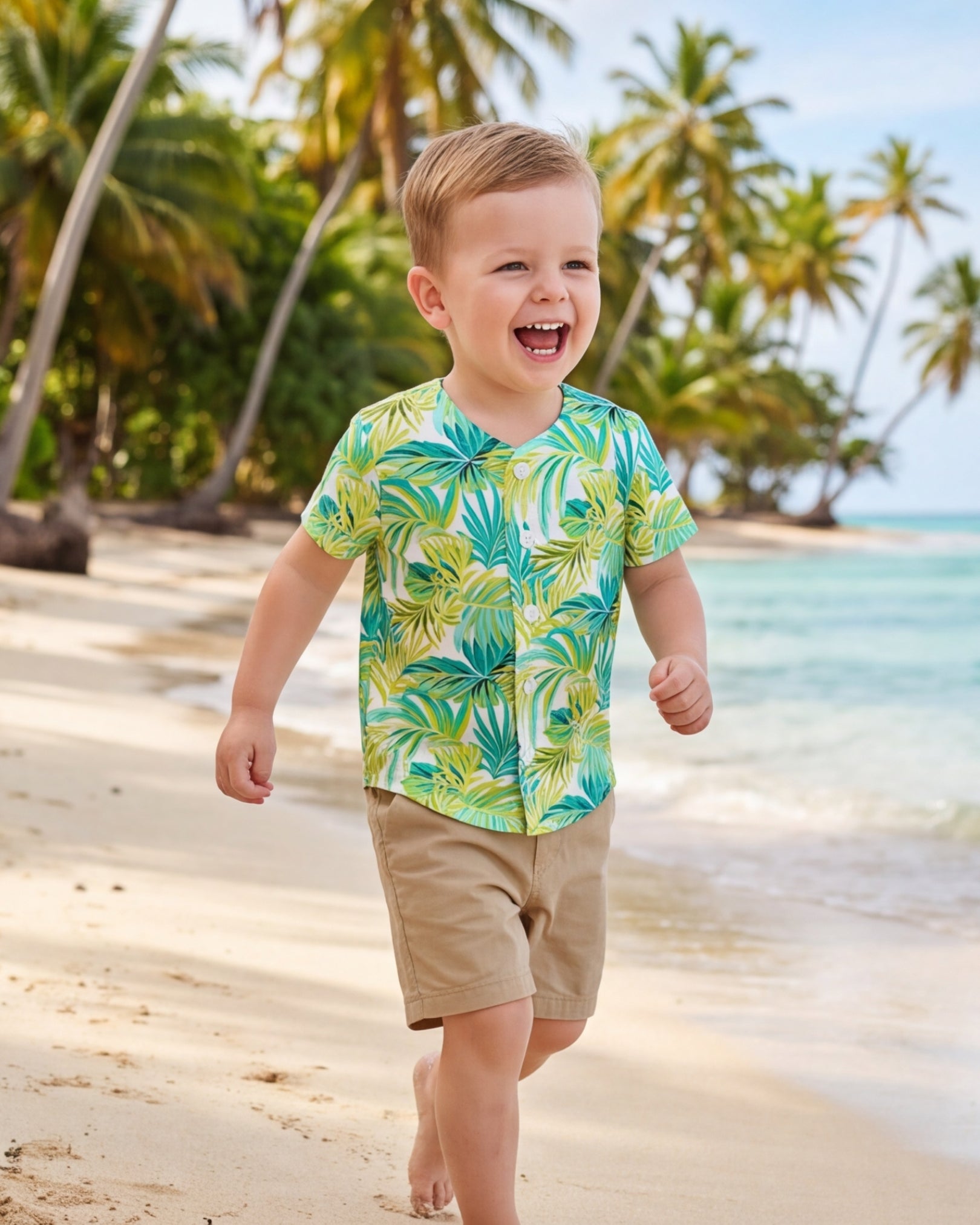 Childs Button Jersey - Green Palms