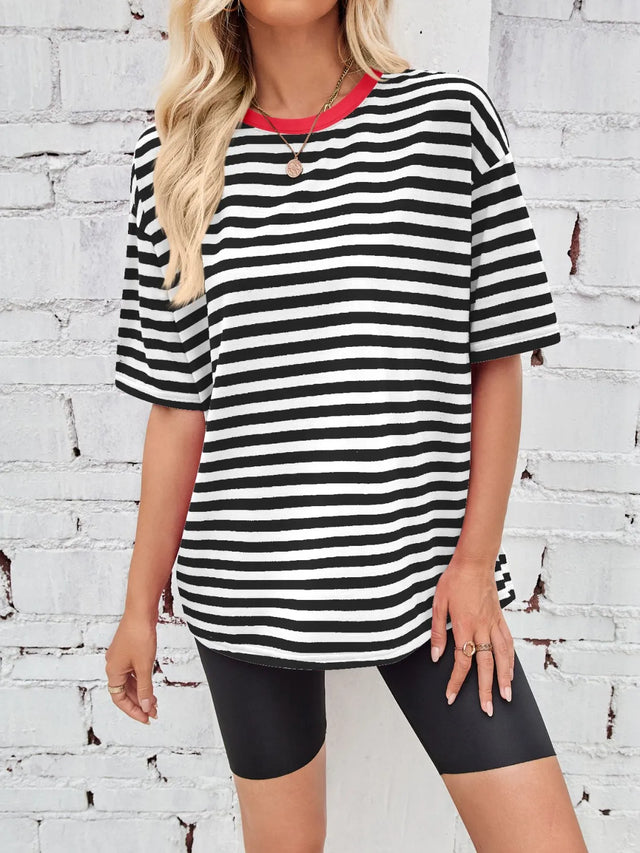 Contrast Striped Round Neck T-Shirt