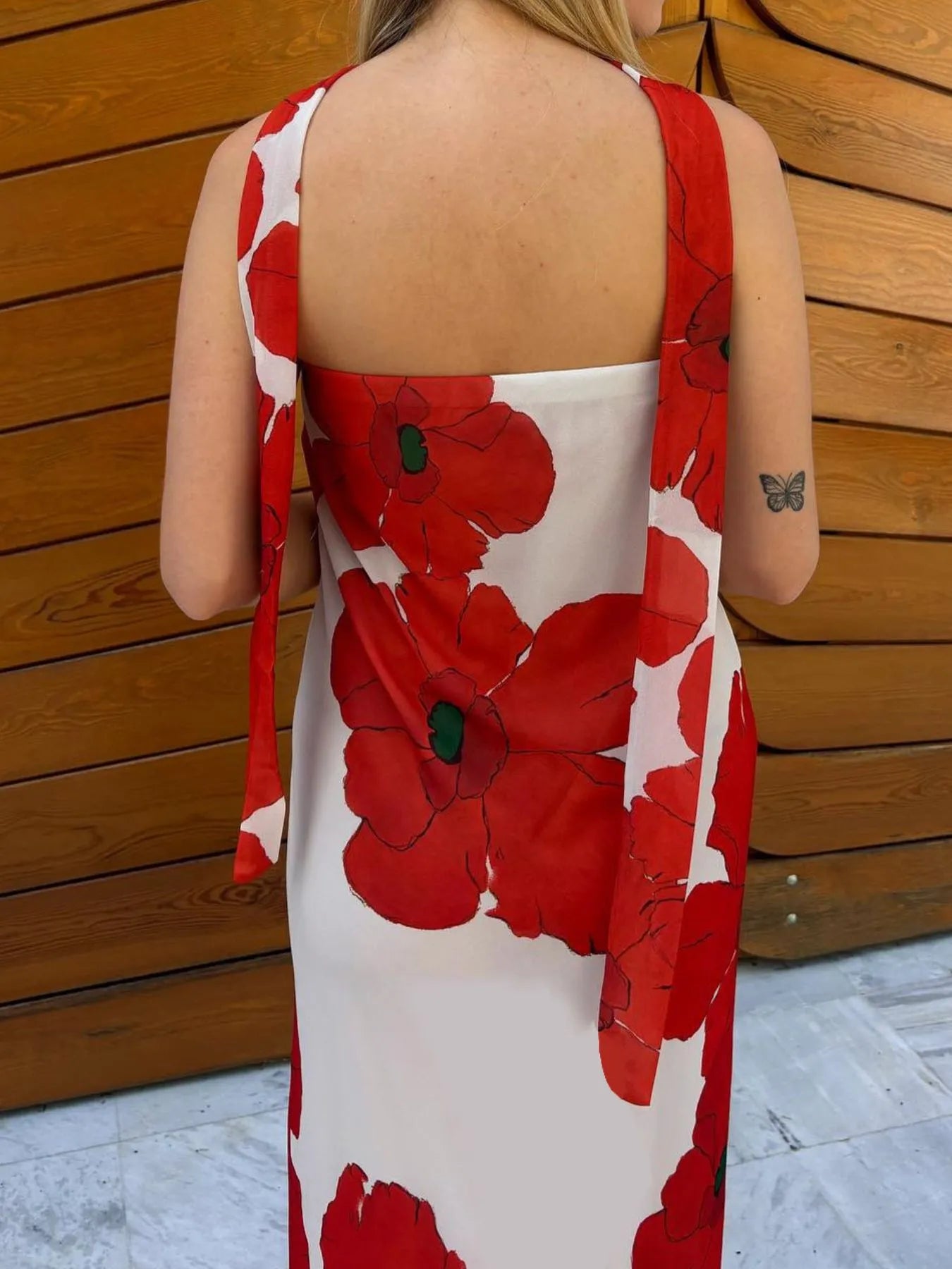 Printed V-Neck Cami Dress - Backless & Cutout.