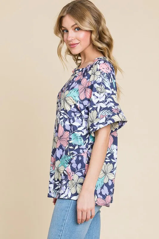 Floral Round Neck Short Sleeve T-Shirt