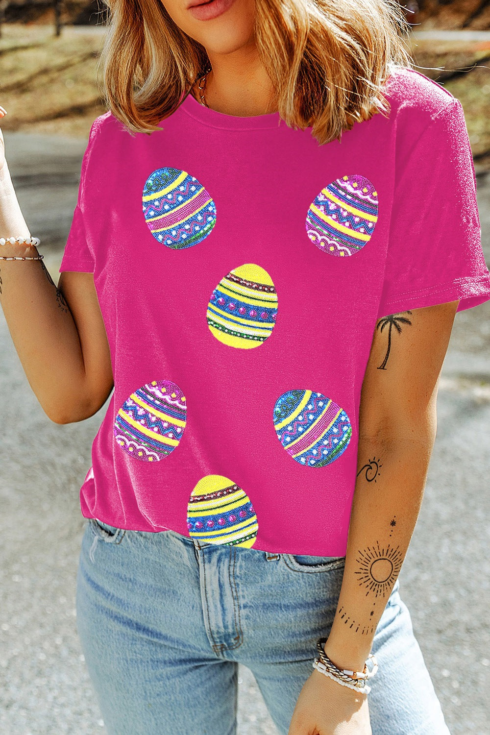 Sequin Easter Egg Short Sleeve T-Shirt