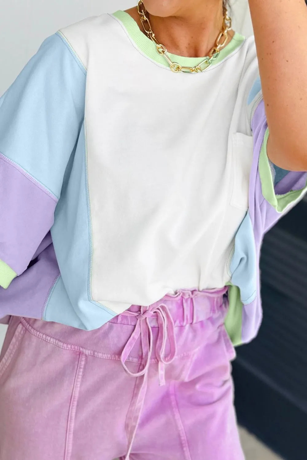 Color Block Patchwork Half Sleeve Oversized T Shirt