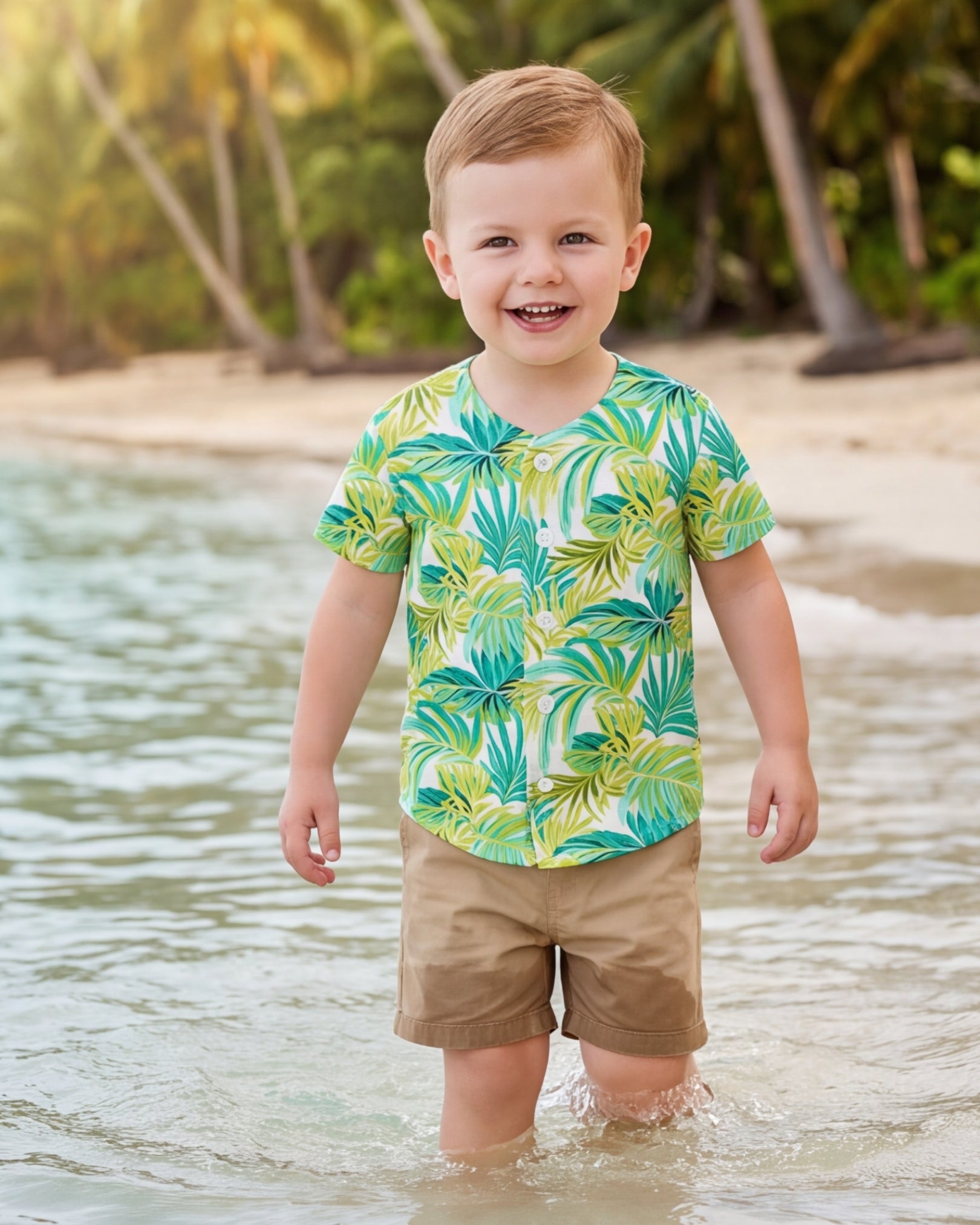 Childs Button Jersey - Green Palms